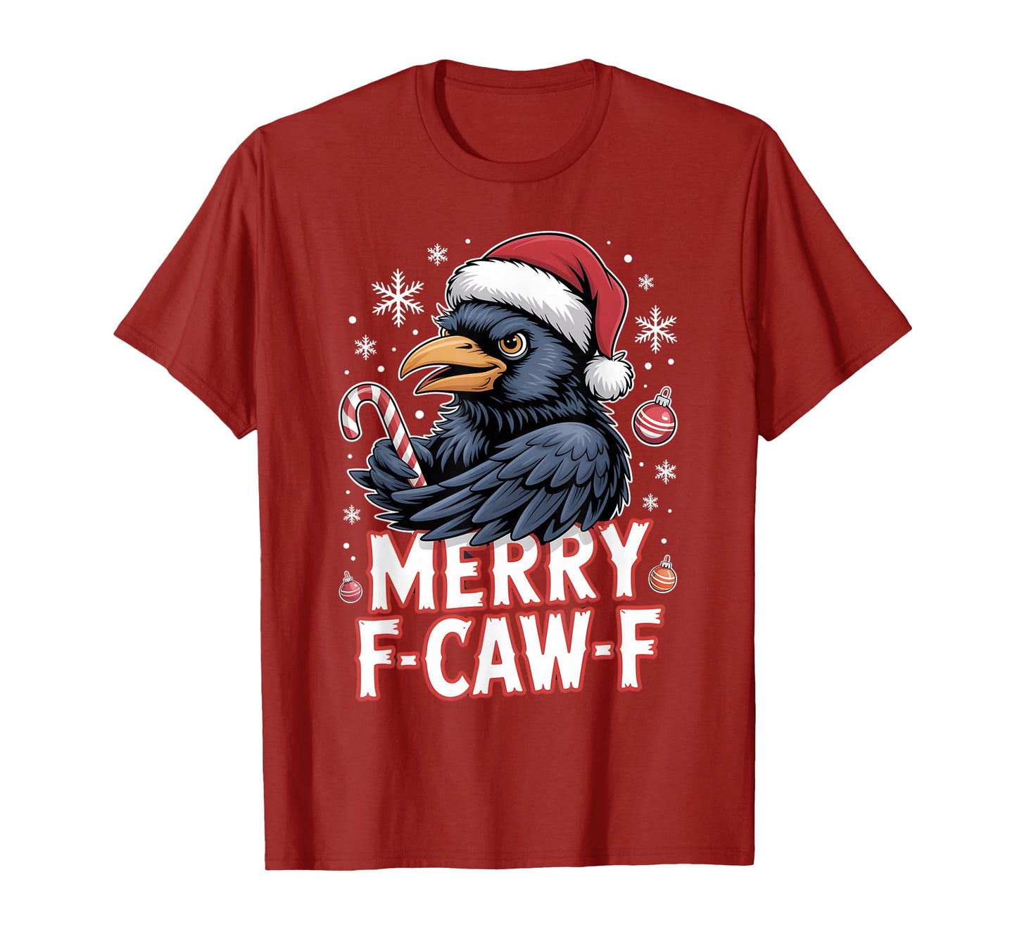 Merry F-CAW-F Funny Crow Santa Hat Christmas Outfit T-Shirt