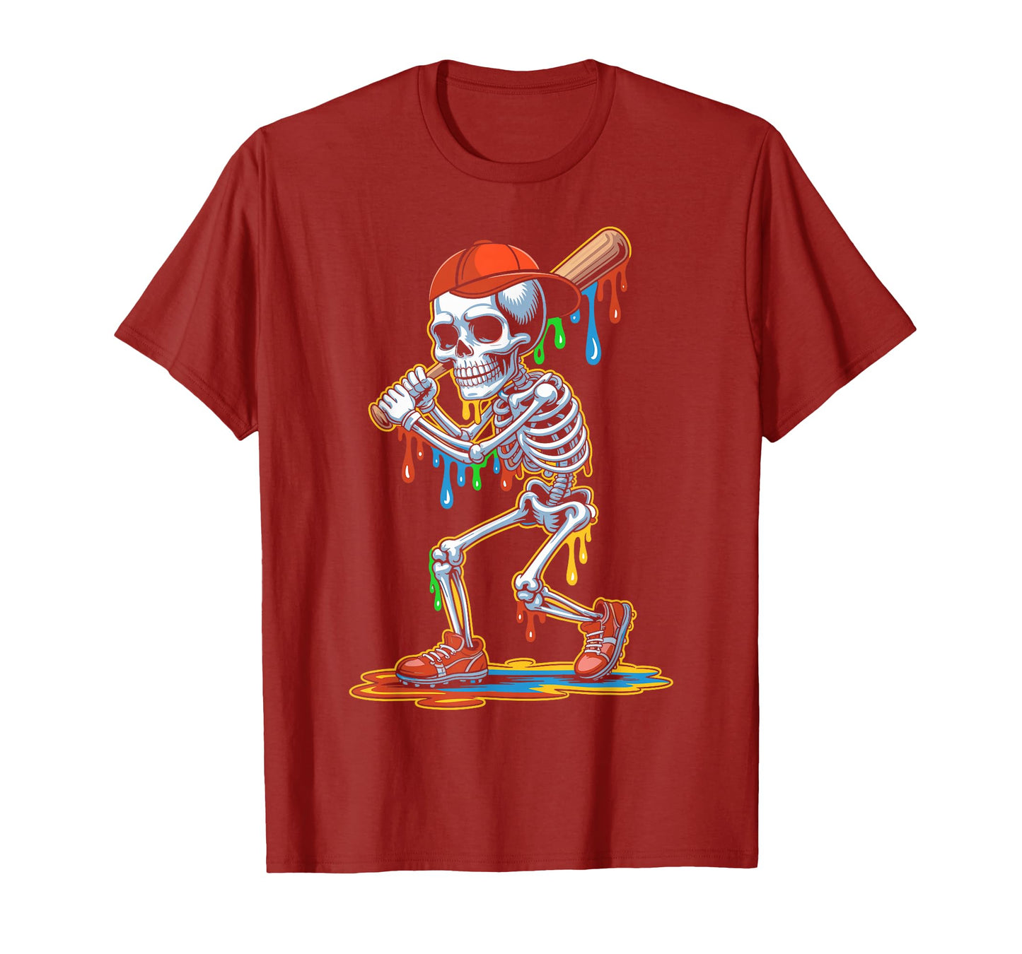 Halloween Baseball Skeleton Drip Graphic Melting Colors T-Shirt