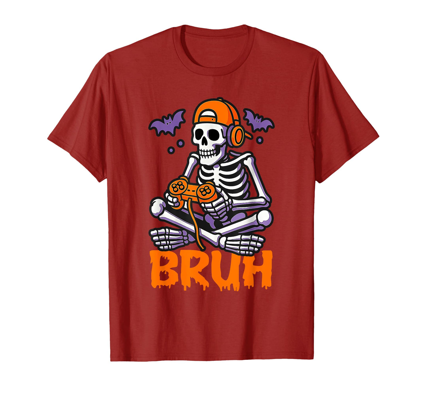 Bruh Halloween Gamer Men Boys Kids Skeleton Video Gaming T-Shirt