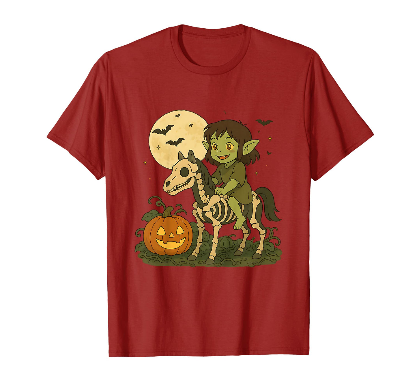 Dark Elf Goblin Troll Boy Riding Horse Skeleton Halloween T-Shirt