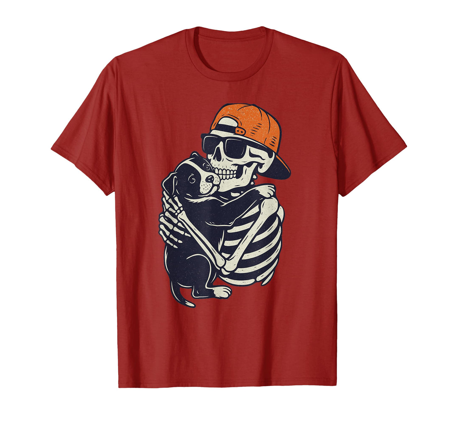 Skeleton Hugging Pitbull Halloween Dog Funny Spooky Costume T-Shirt