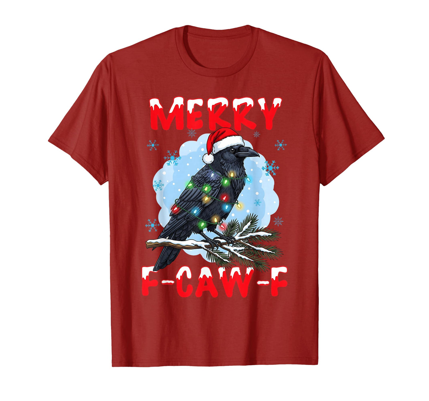 Merry F-Caw-F Crow Christmas Snowflake Xmas Lights Pajama T-Shirt