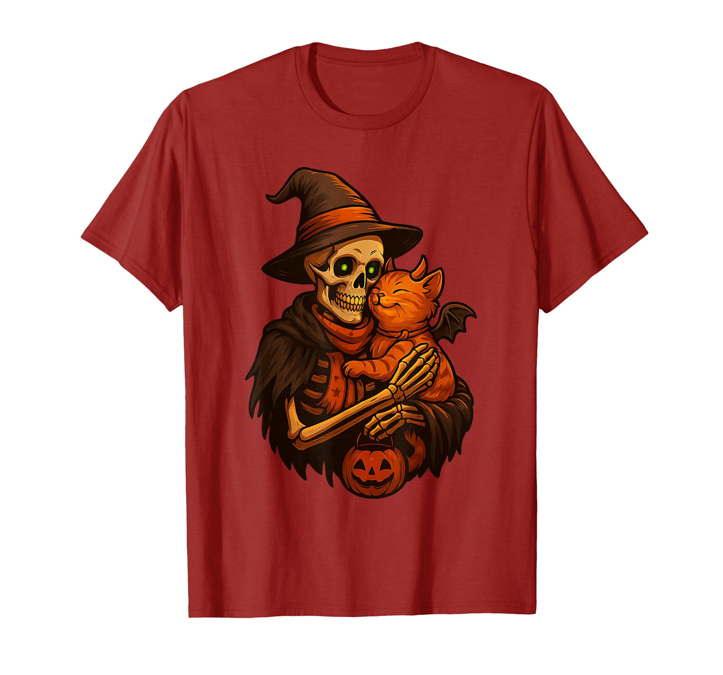 Skeleton Cat Pumpkin Halloween Funny Cute Men Women Lazy T-Shirt