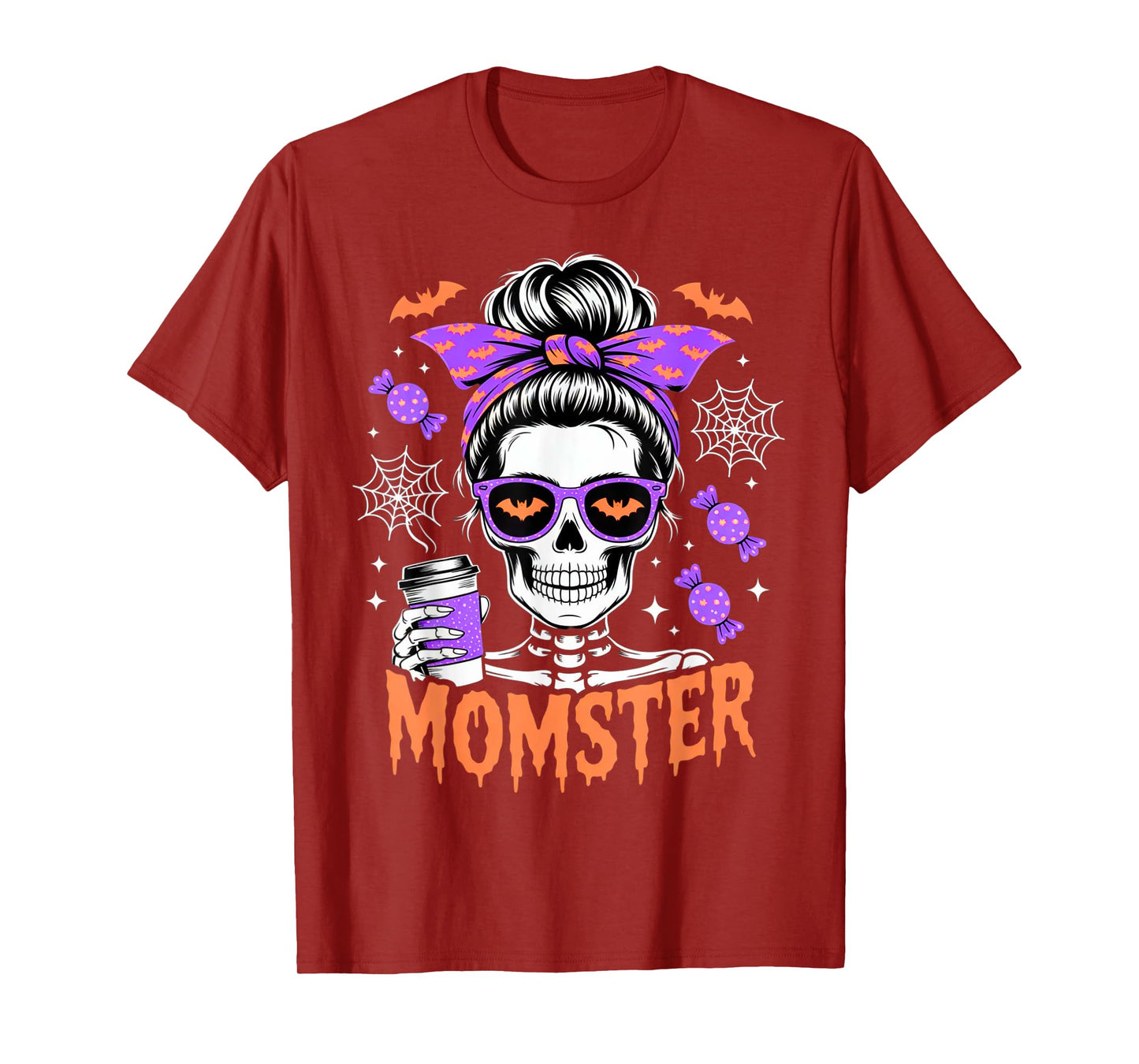 Momster Halloween Costume Skeleton Messy Bun Mother Coffee T-Shirt