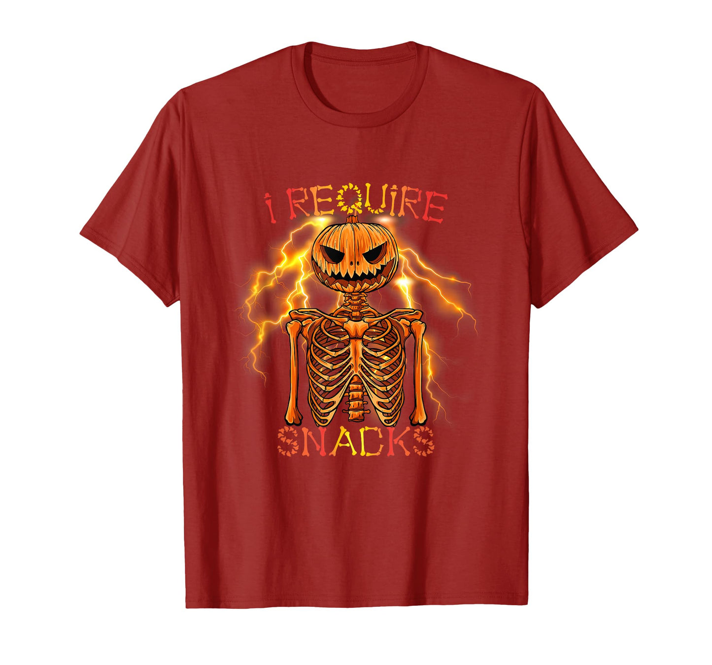 I Require Snacks Pumpkin Skeleton Halloween Humor T-Shirt