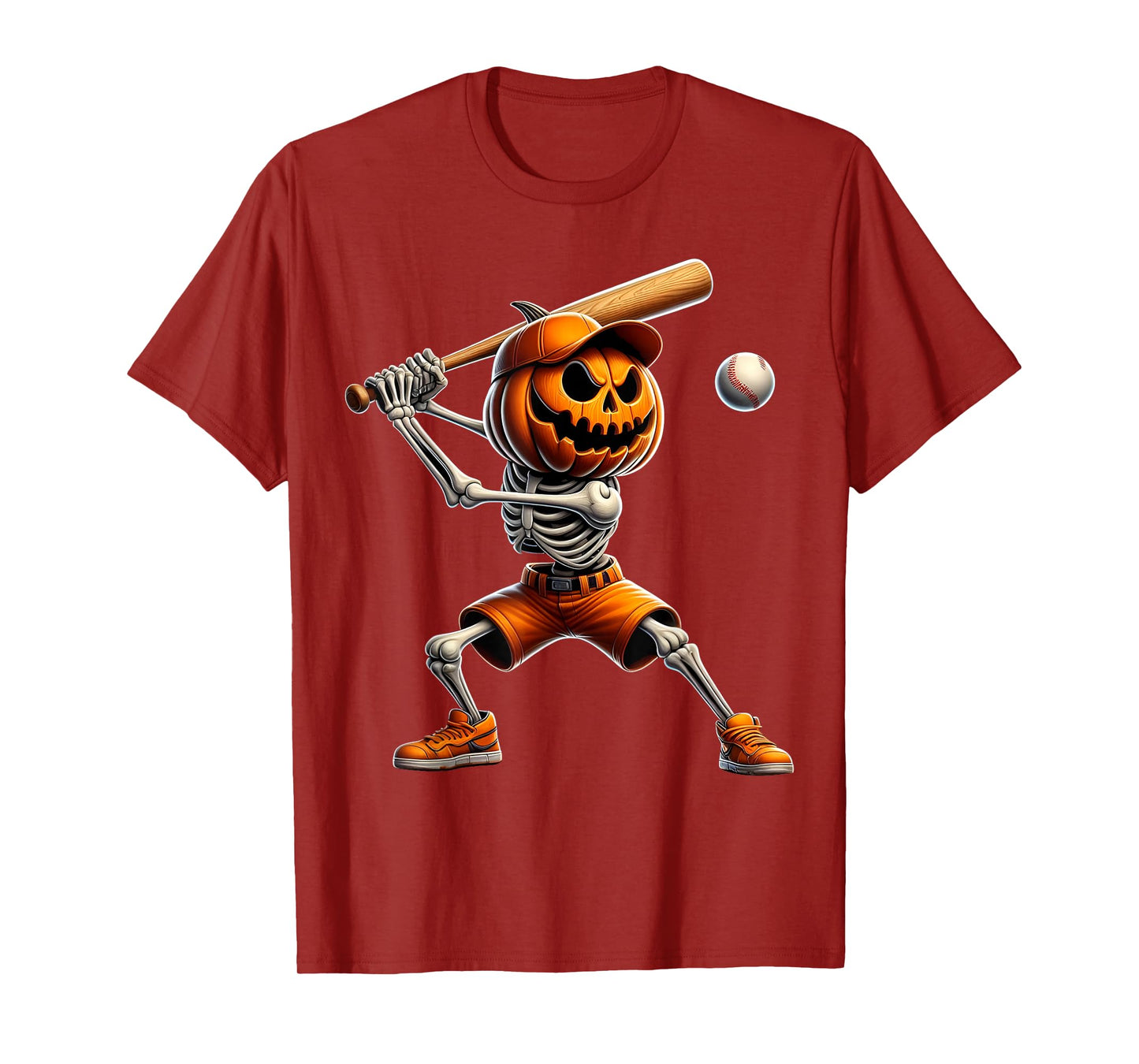 Skeleton Baseball Halloween Pumpkin Costume Boys Kids Women T-Shirt