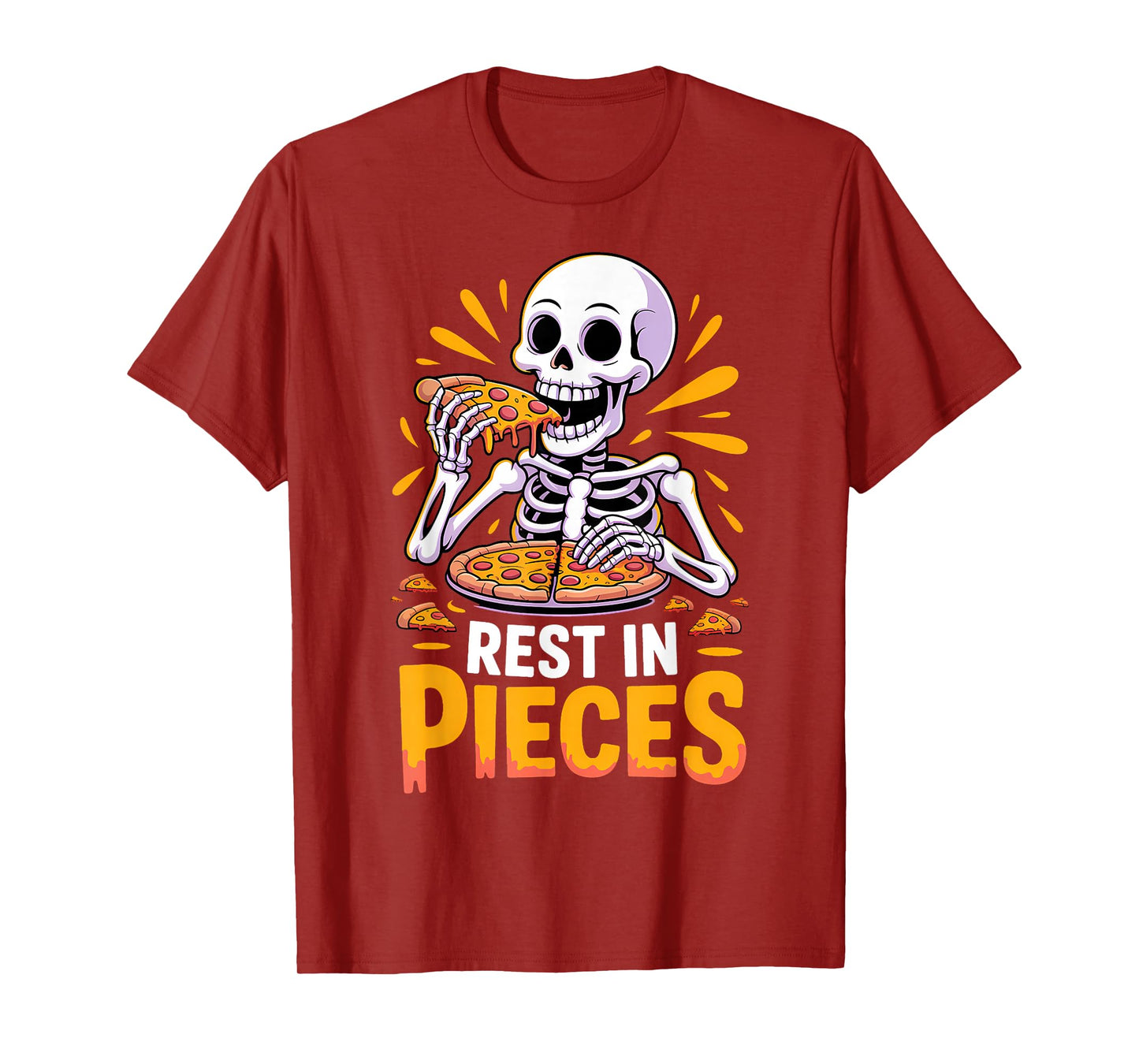 Rest in Pieces Pizza Humor Costume Funny Halloween Skeleton T-Shirt