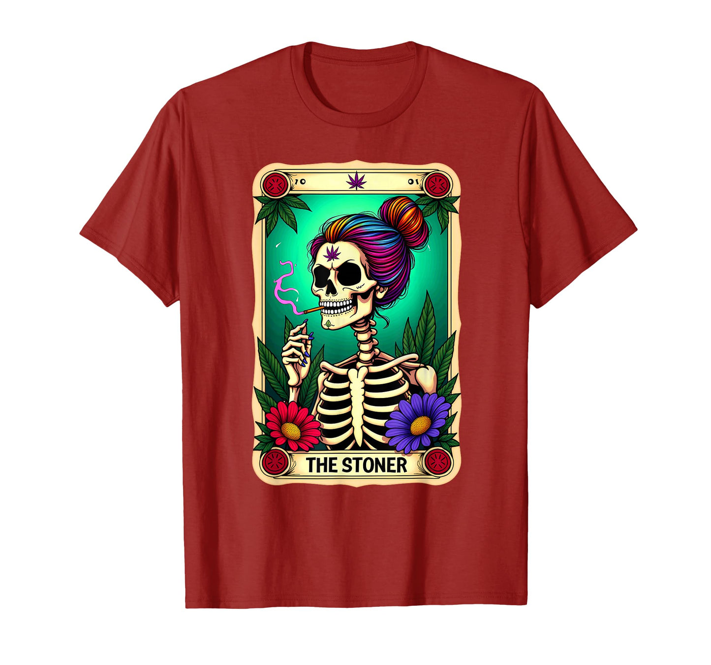Tarot Card The Stoner Cannabis Messy Bun Skeleton Halloween T-Shirt