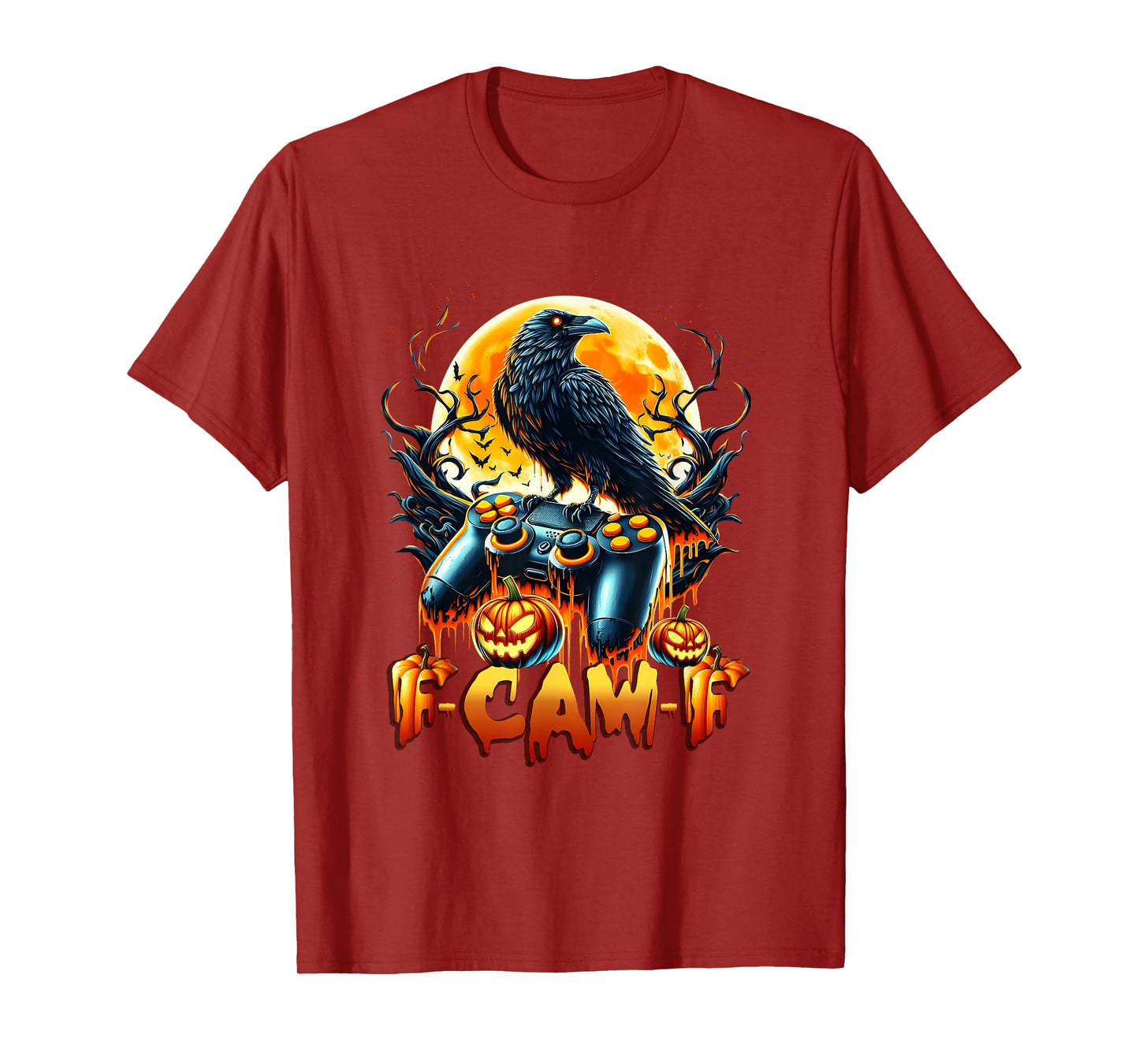 Halloween Gamer Pumpkin Dripping Crow Raven Bird F-Caw-F T-Shirt