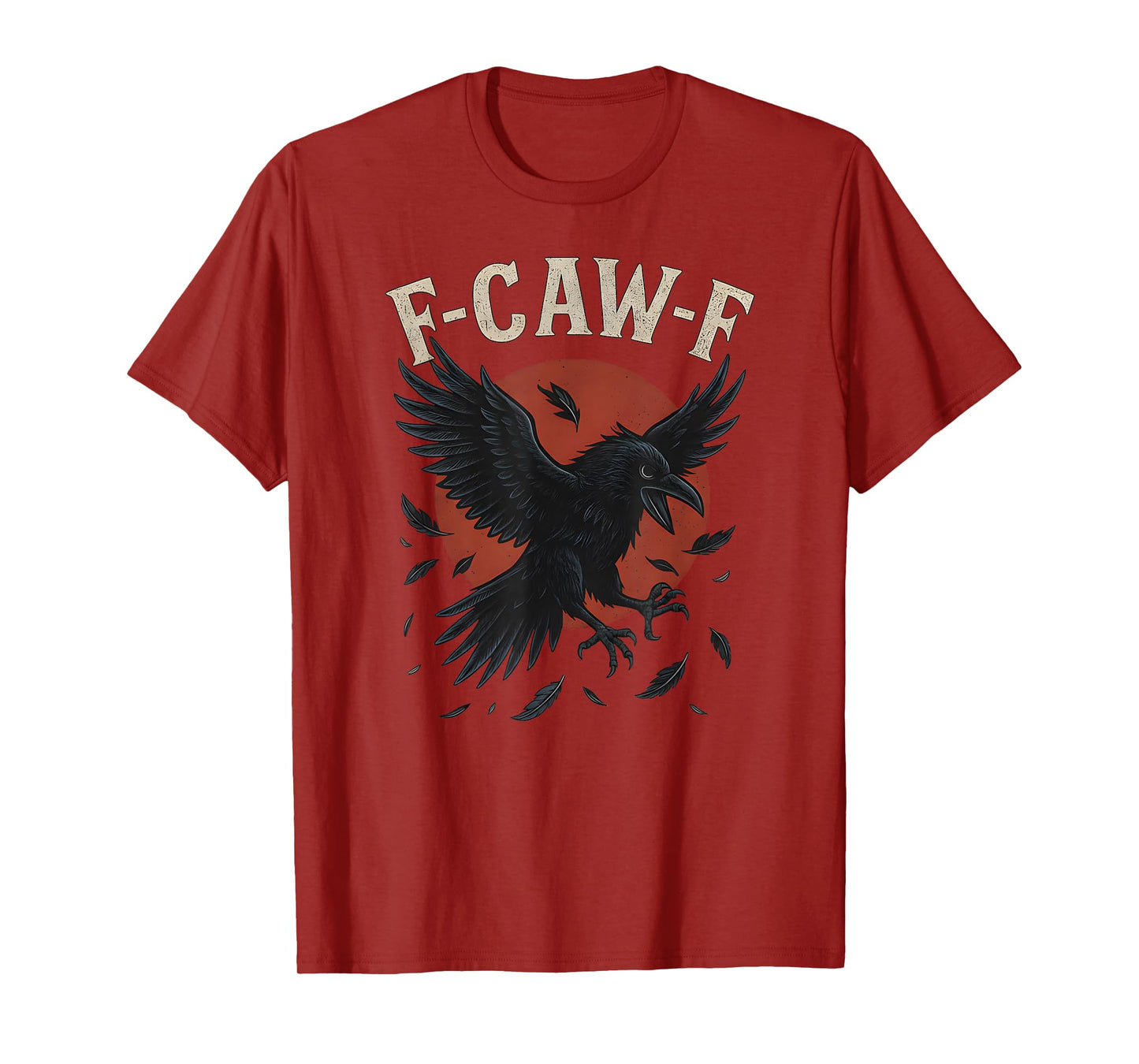 F-CAW-F Raven with Red Moon Dark Crow Gothic Feather Horror T-Shirt