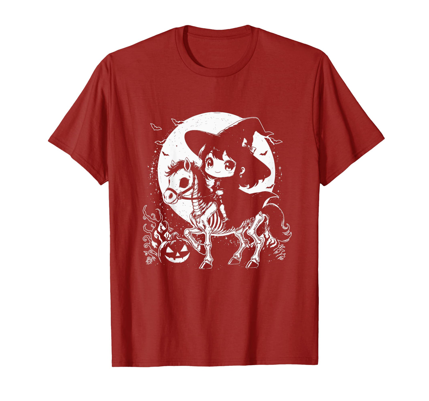 Halloween Girl Witch Riding Horse Skeleton T-Shirt