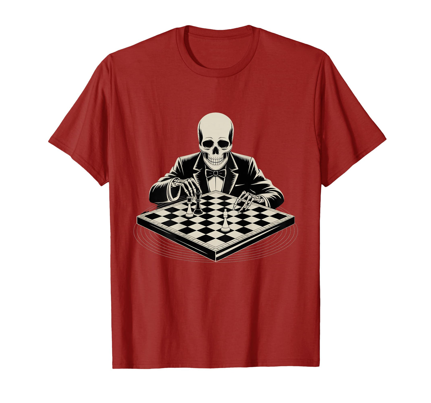 Backprint Skeleton Playing Chess Cool Skull Funny Skeleton T-Shirt