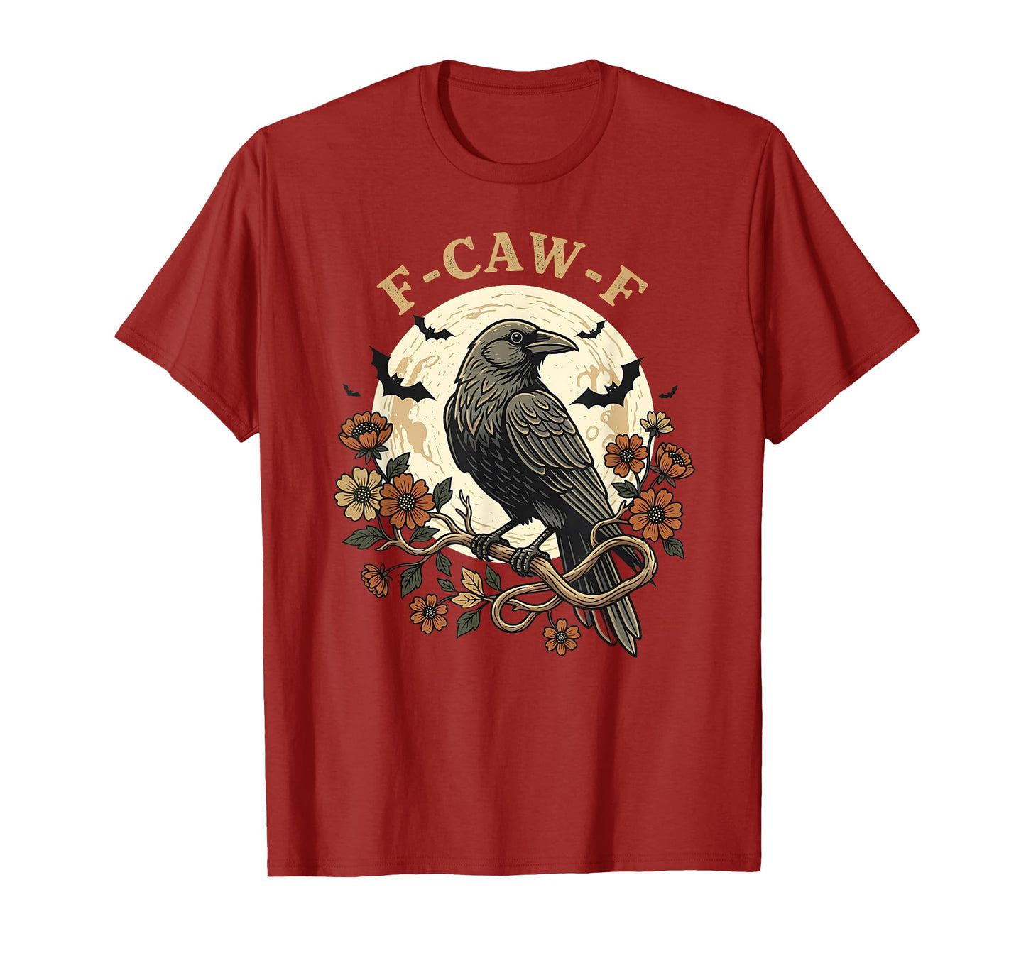 F Caw F Raven Crow Humor Gothic Bird Moon Bat Design T-Shirt