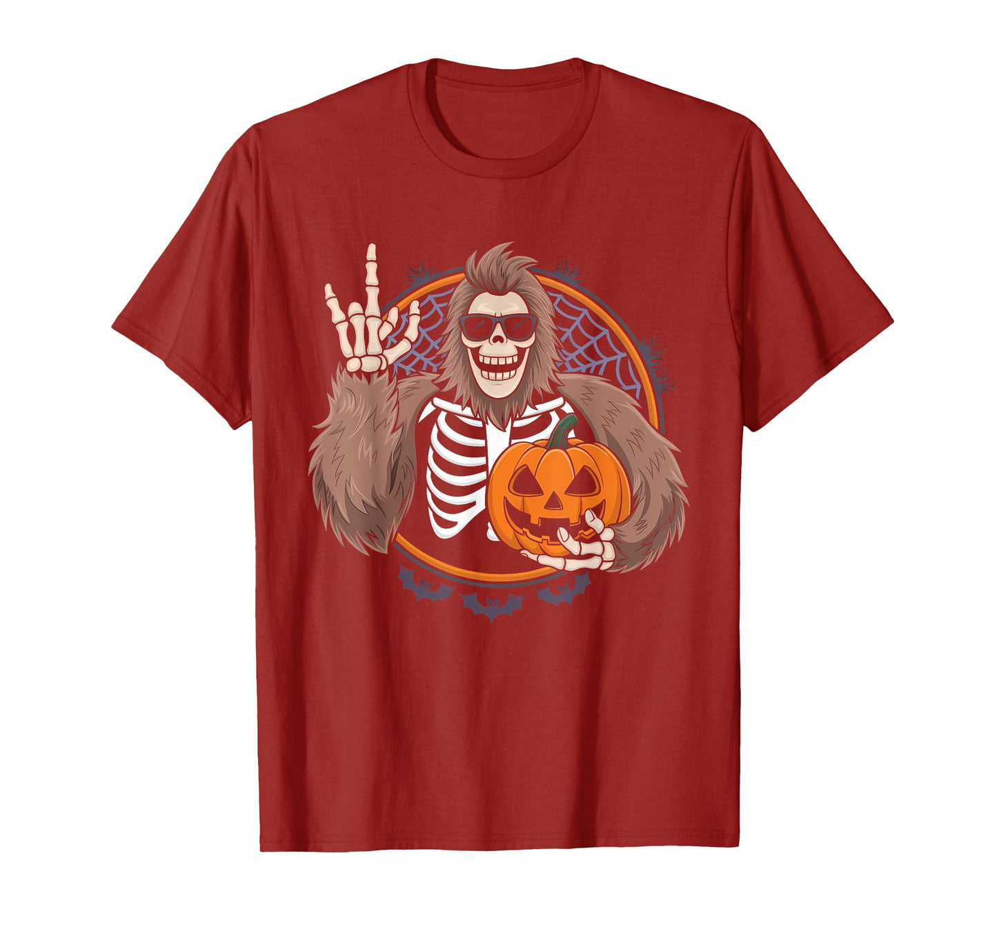 Spooky Bigfoot Jack O Lantern Skeleton Men Boys Halloween T-Shirt
