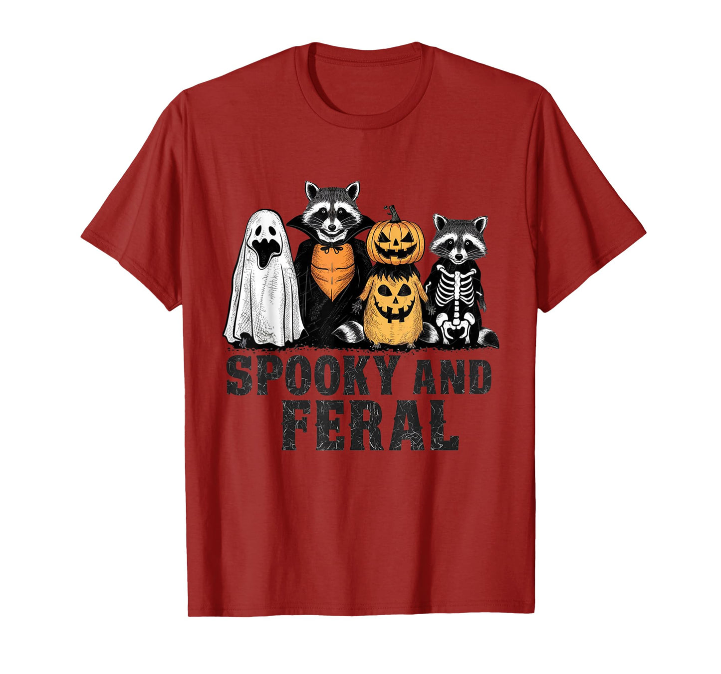Spooky and Feral Raccoon Halloween Vintage Funny Costume T-Shirt