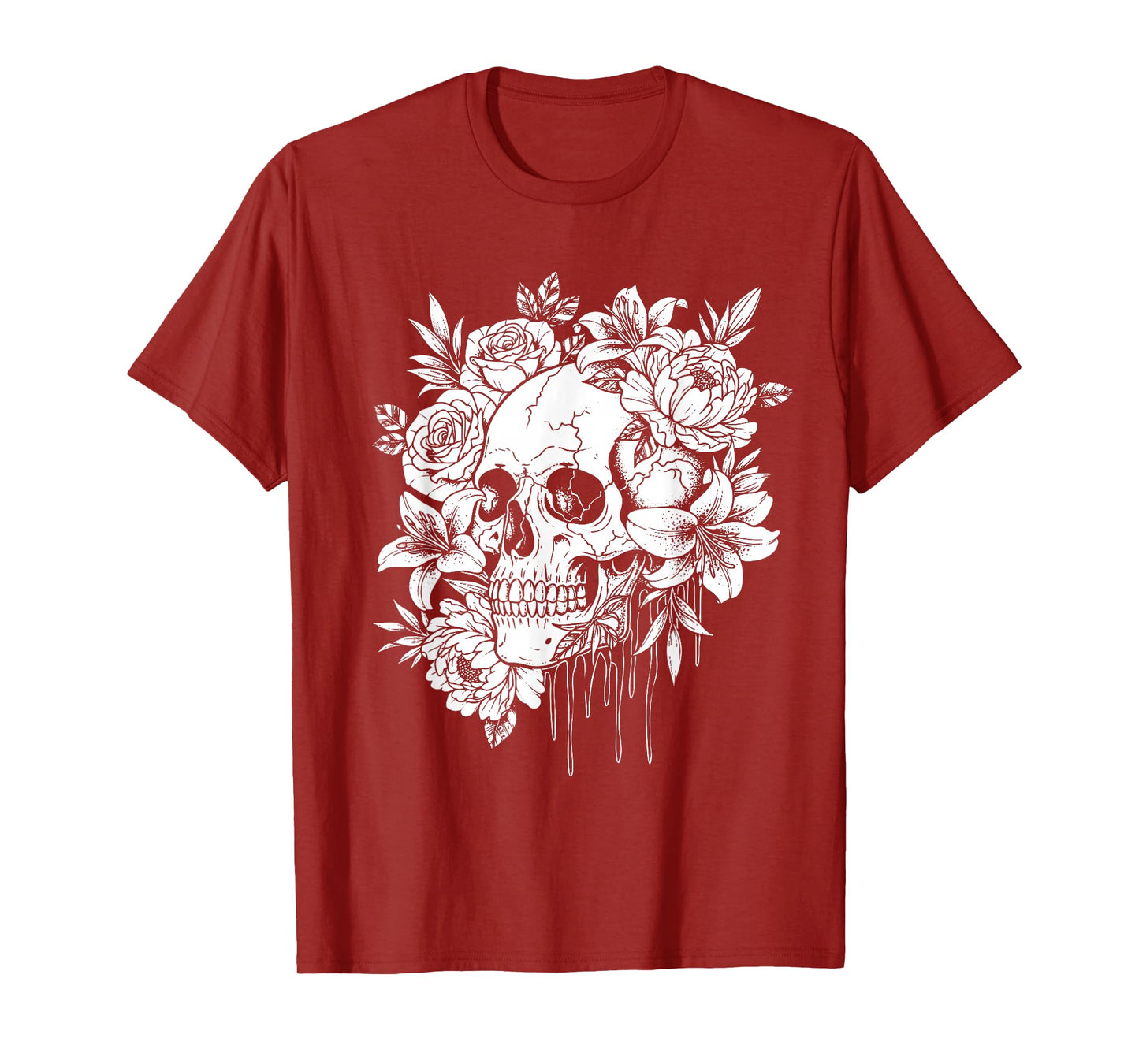 Skull with Roses Funny Halloween Costume T-Shirt