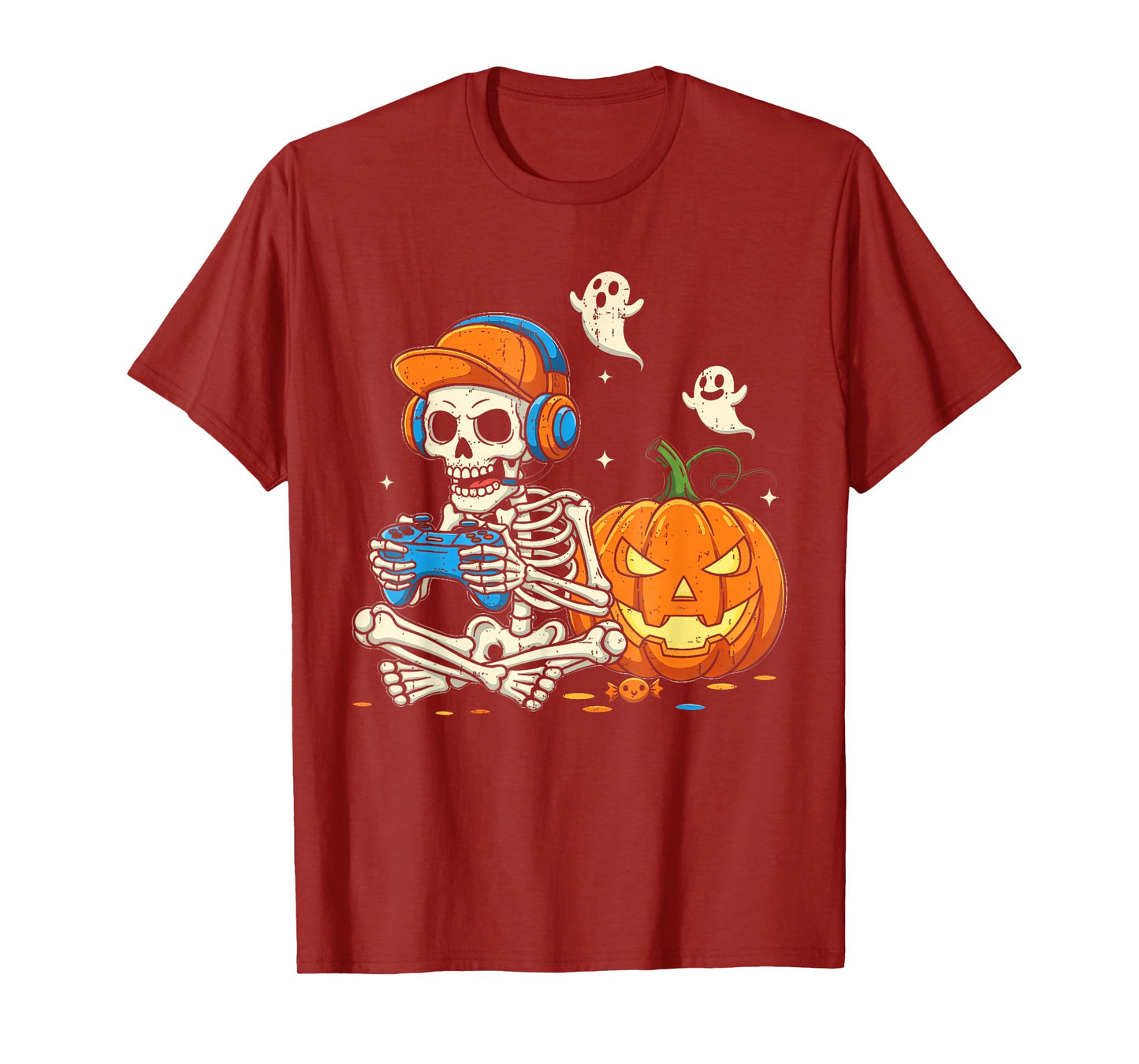 Funny Skeleton Video Game Halloween Gaming Gamer Boys Men T-Shirt