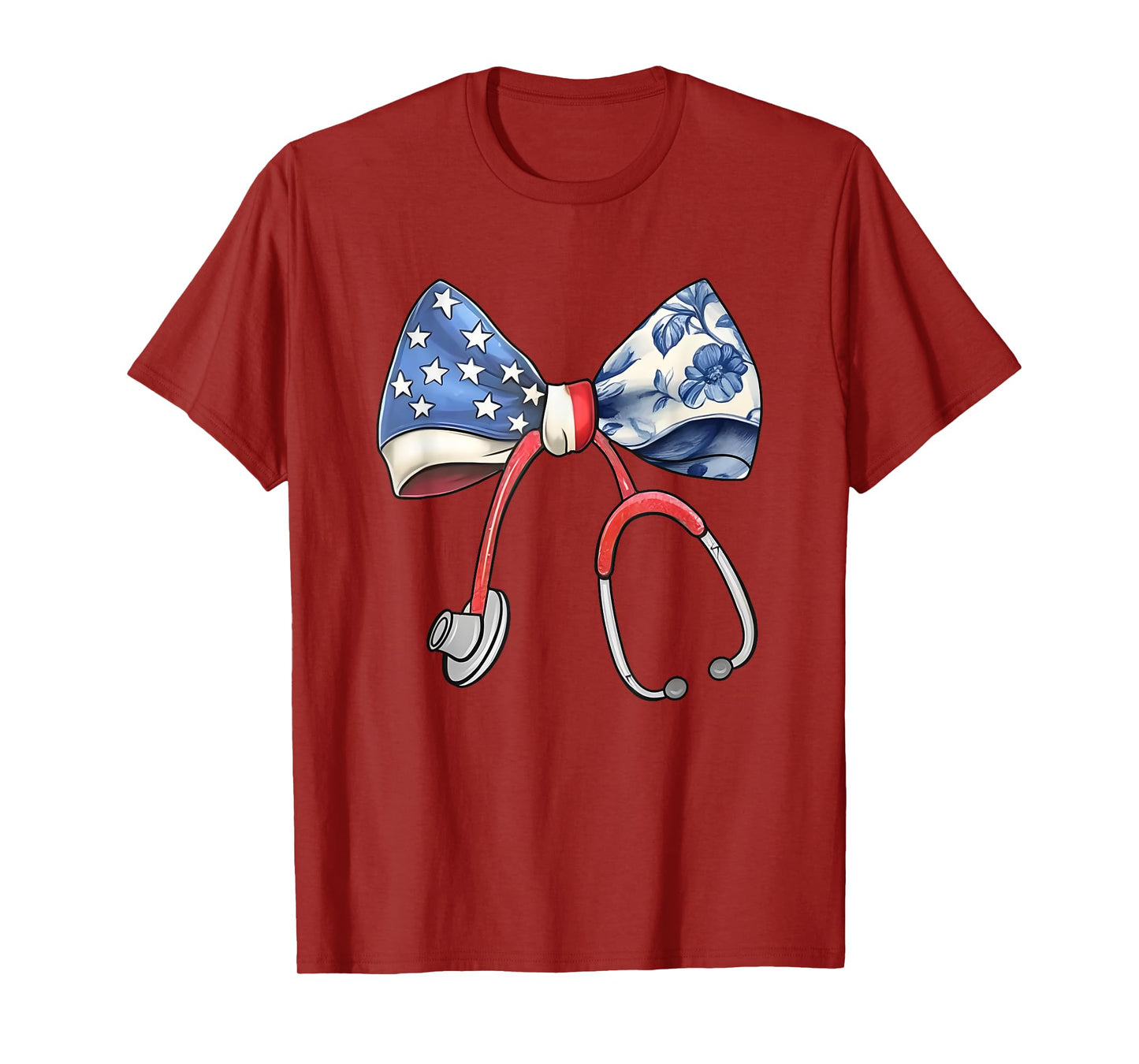 Nurse Toile Bow July 4th Stethoscope Bow Respiratory RT T-Shirt