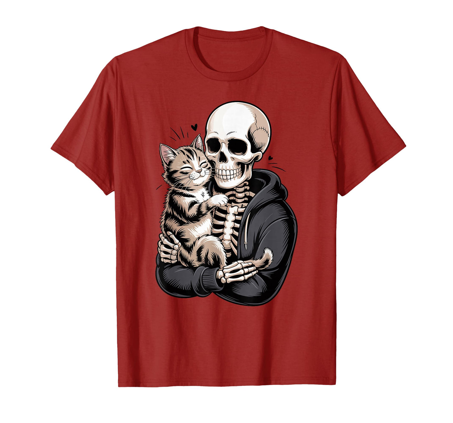 Skeleton Hugging Cat Spooky Cute Halloween Cat Lover T-Shirt