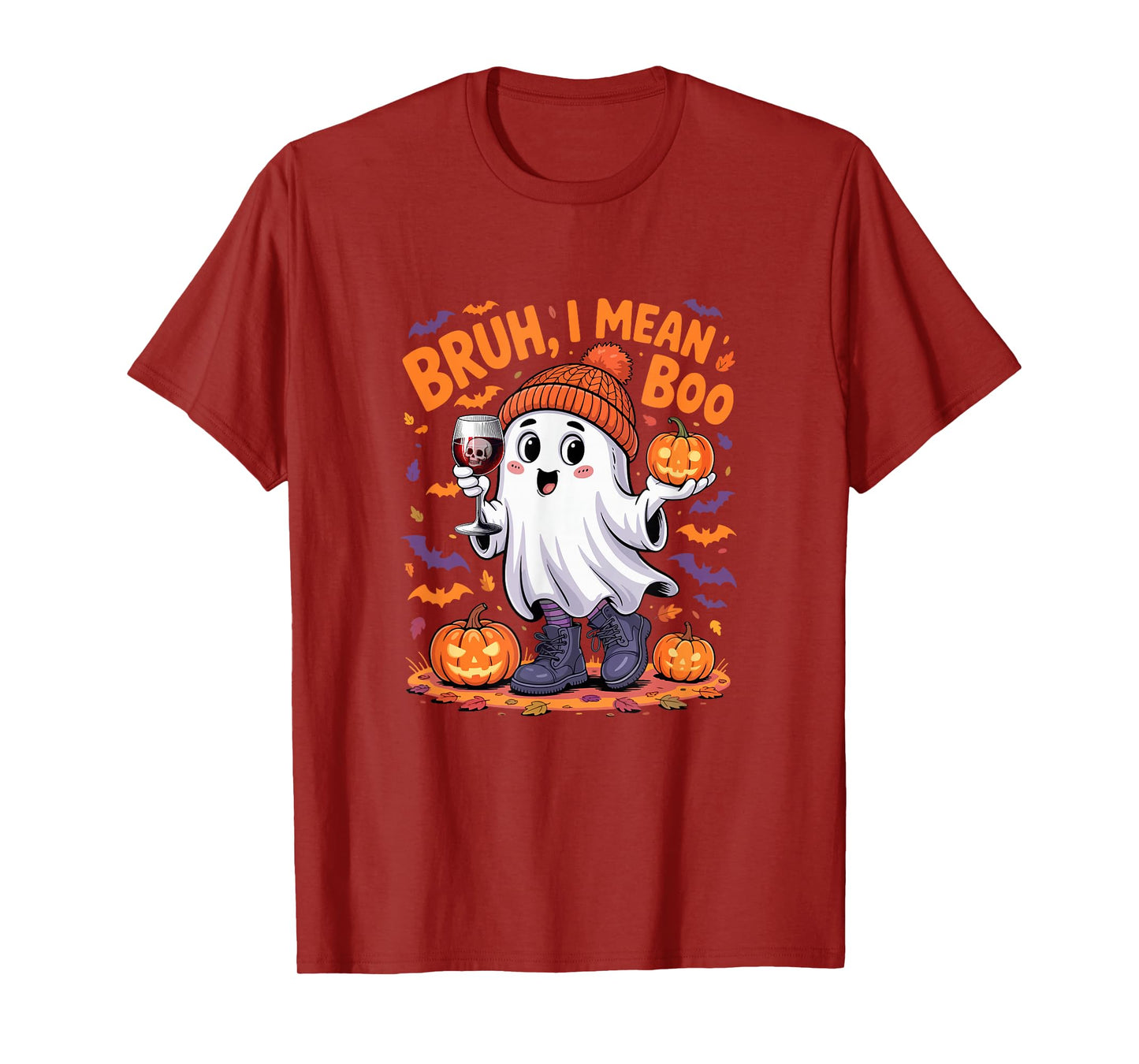 I Mean Boo Funny Joke Boo Ghost Drinking Wine Halloween T-Shirt