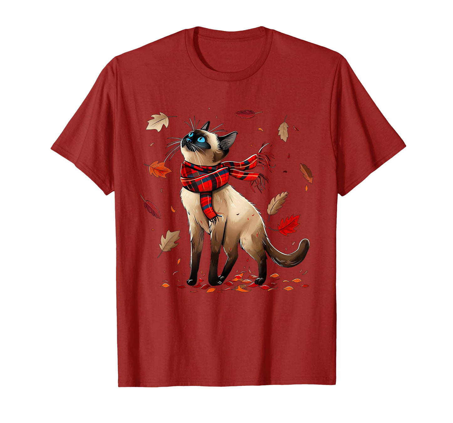 Retro Fall Leaf Siamese Cat Autumn Season Thanksgiving (kid) T-Shirt