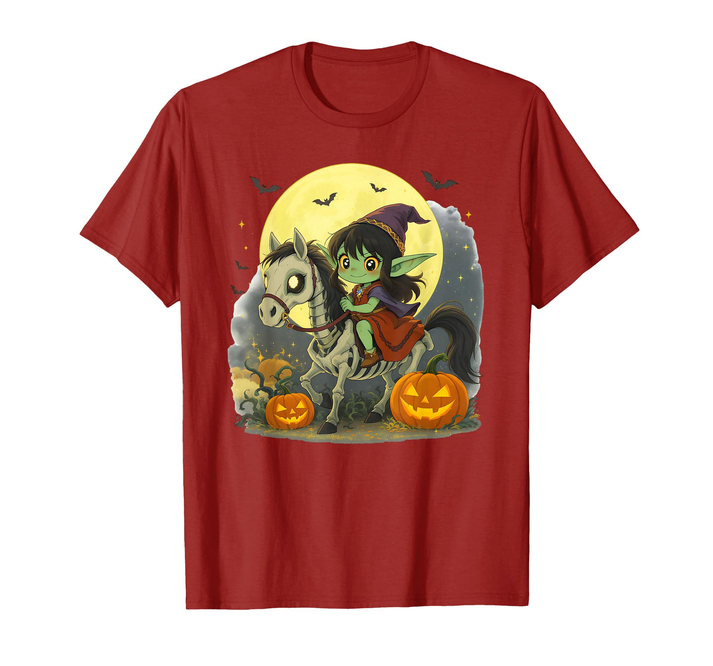 Dark Elf Goblin Troll Girl Riding Horse Skeleton Halloween T-Shirt