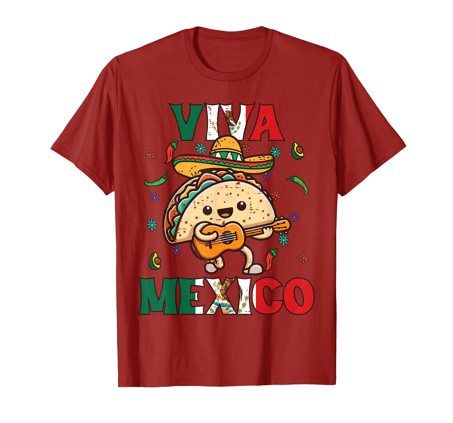 Viva Mexico Taco Guitar Mexican Cinco De Mayo Men Women Kids T-Shirt
