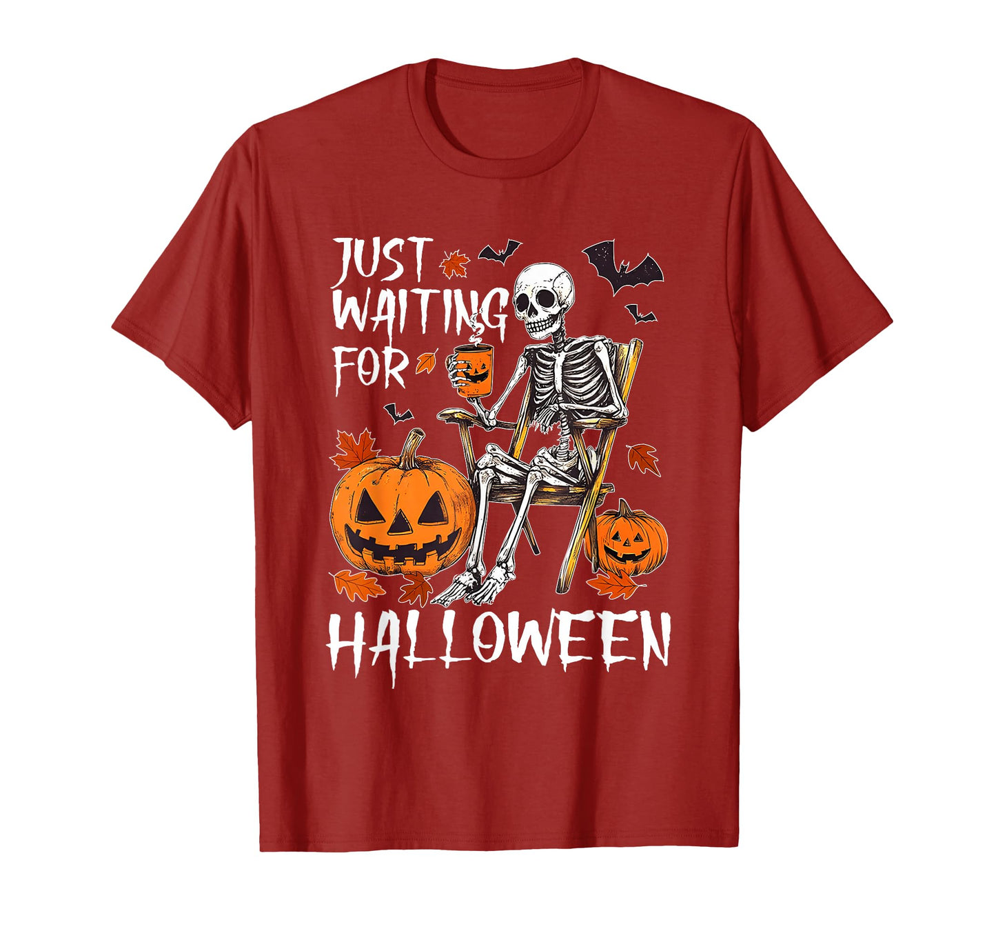 Just Waiting for Halloween Autumn Funny Spooky Skeleton Meme T-Shirt