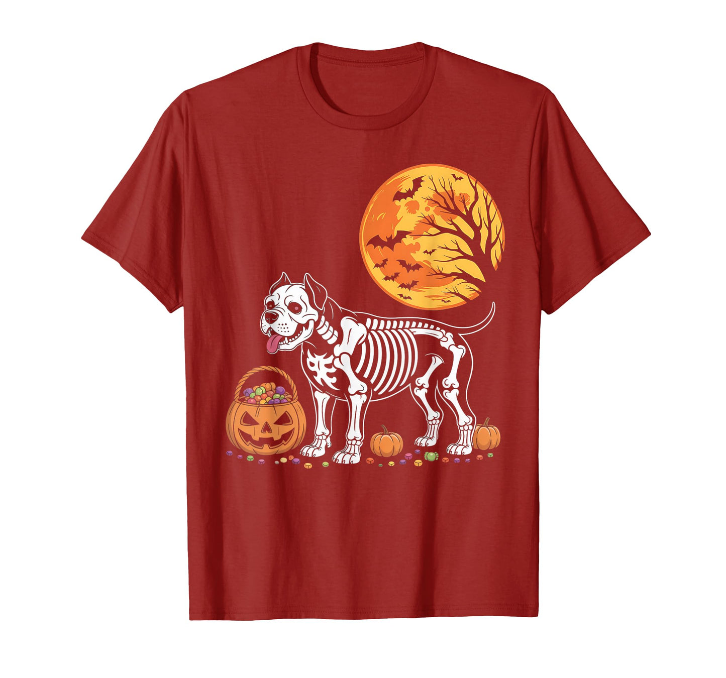 Cane Corso Dog Skeleton Scary Pumpkin Moon Halloween T-Shirt