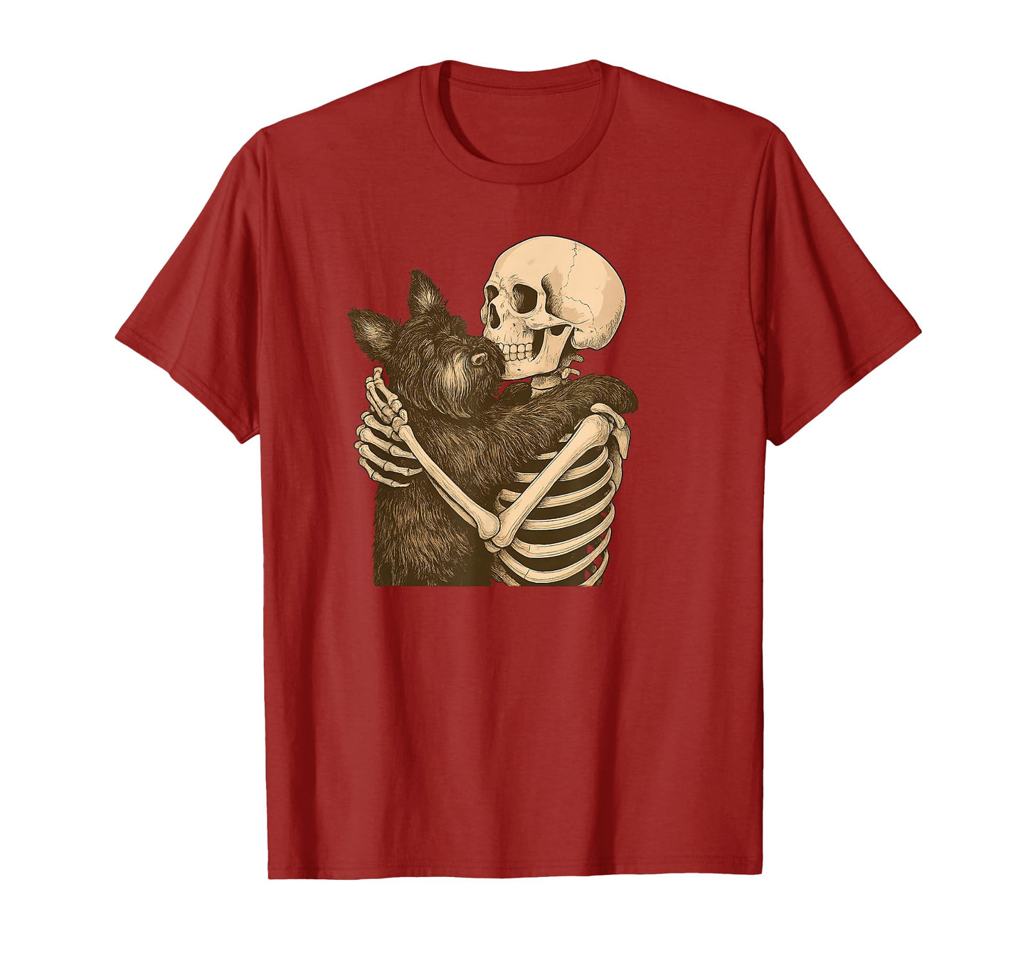 Skeleton Hugging Scottie Dog Halloween T-Shirt