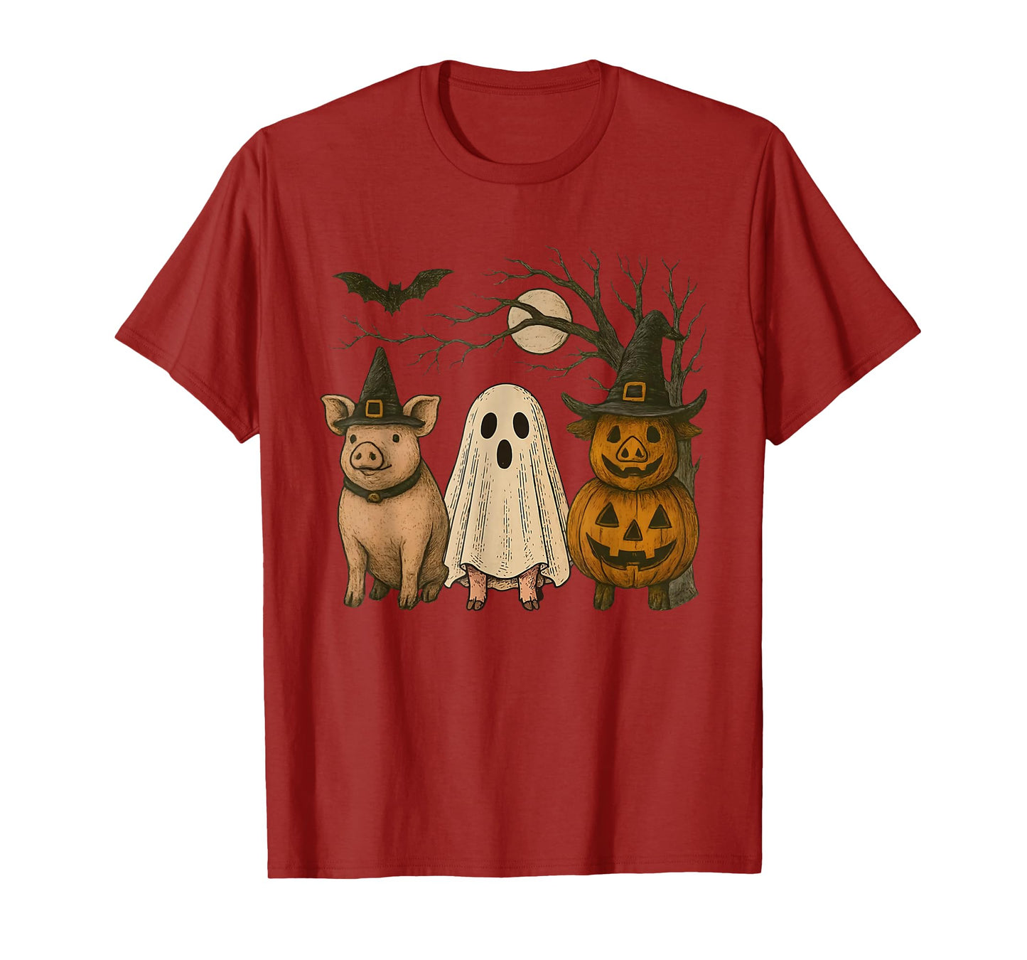 Three Halloween Pigs Cosplay Witch Boo Carved Pumpkin T-Shirt