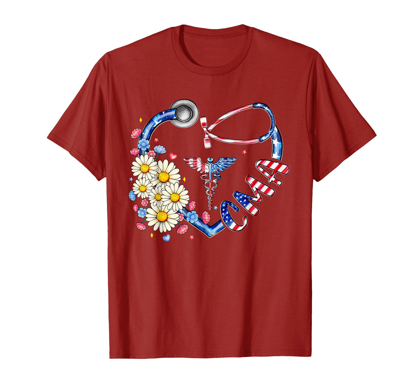 Certified Medical Assistant CMA 4th July American Flag Heart T-Shirt