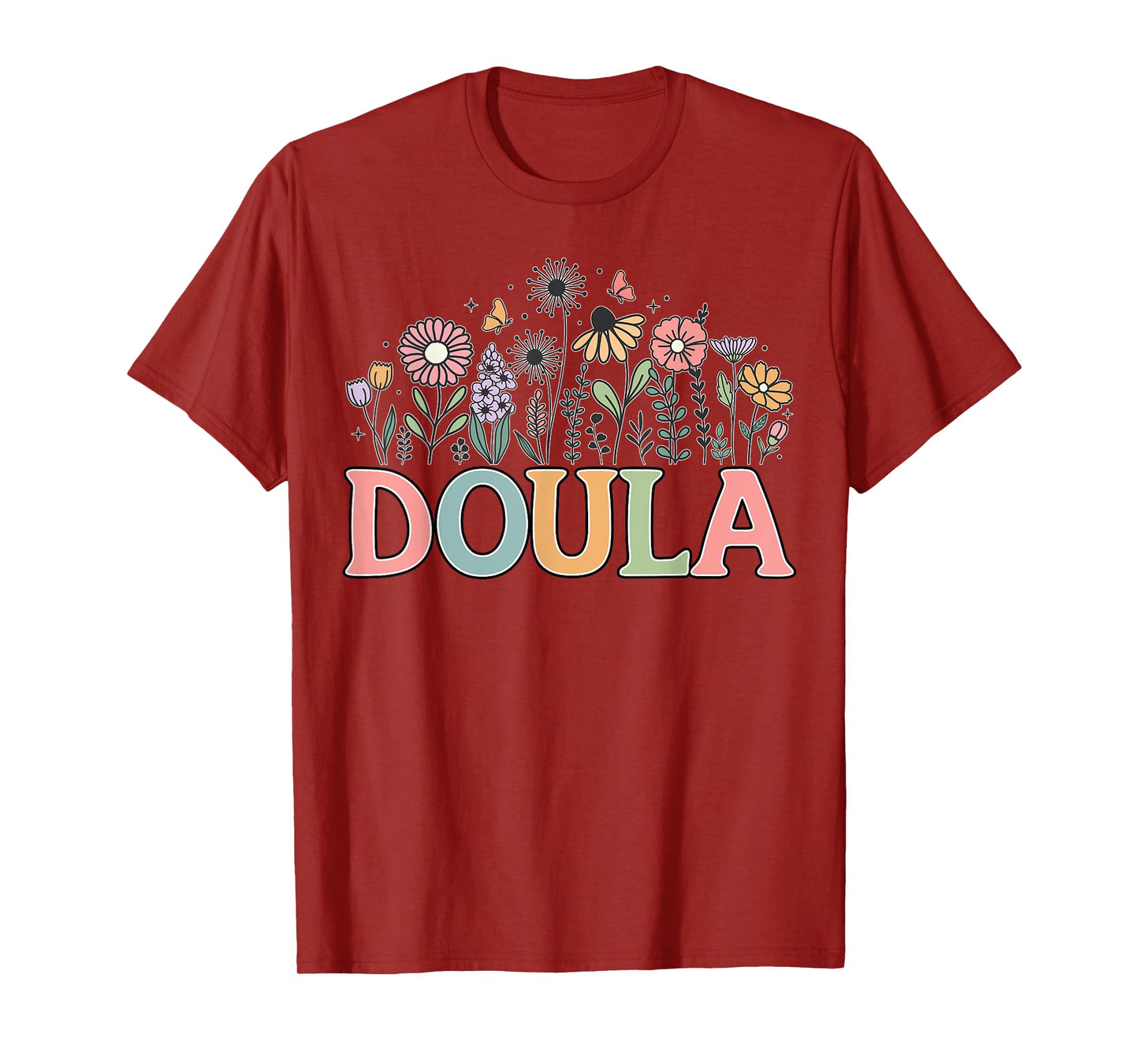 Doula Retro Wildflower Midwife Baby Catcher Home Birth Doula T-Shirt