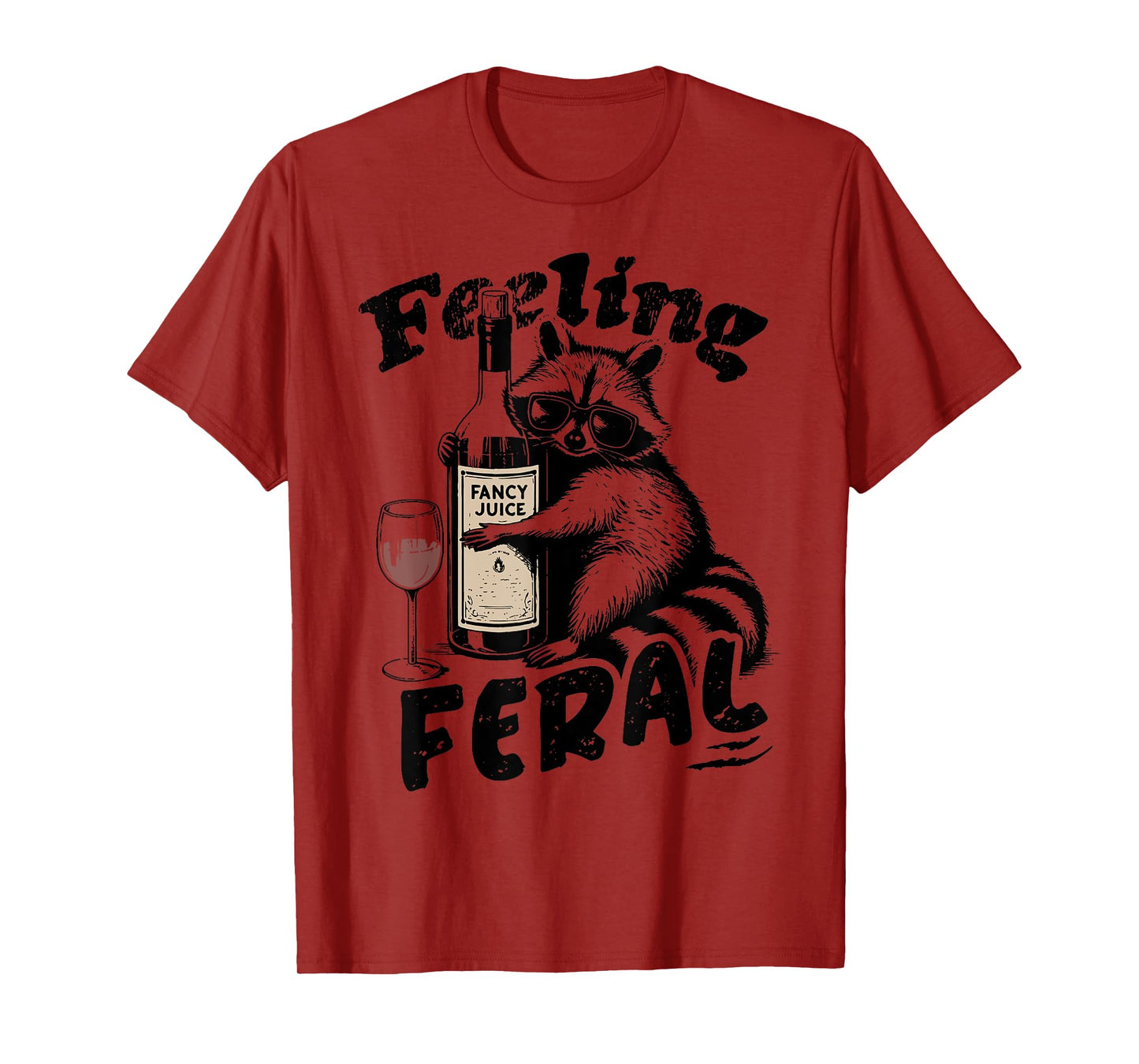 Feelin Feral Vintage Retro Funny Raccoon With Wine Lovers T-Shirt