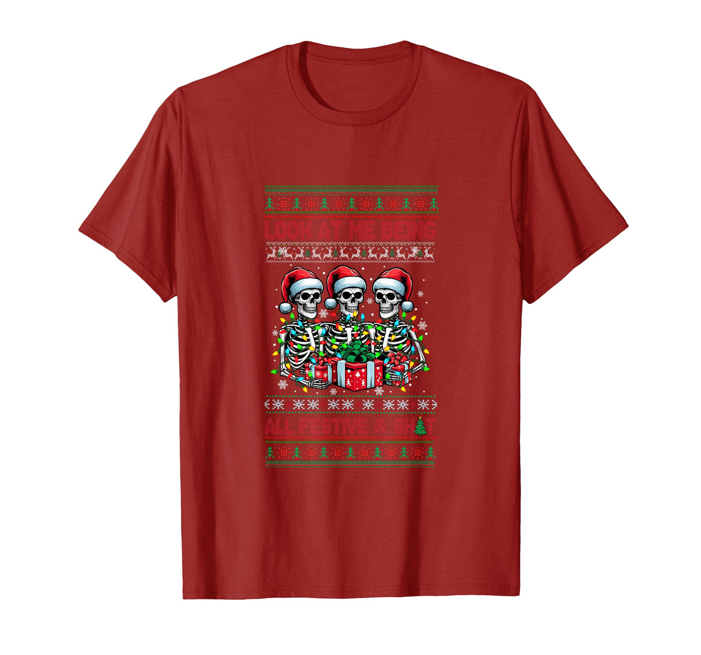 Being All Festive Xmas Sweater Bad Felling Santa Skeletons T-Shirt