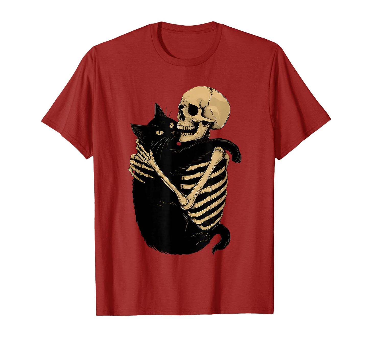 Skeleton Hugging Cat Halloween Black Cat Lover Cat Mom Dad T-Shirt