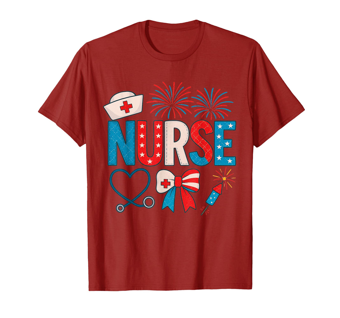 4th July Nurse Coquette Red, White and Blue Independence Day T-Shirt