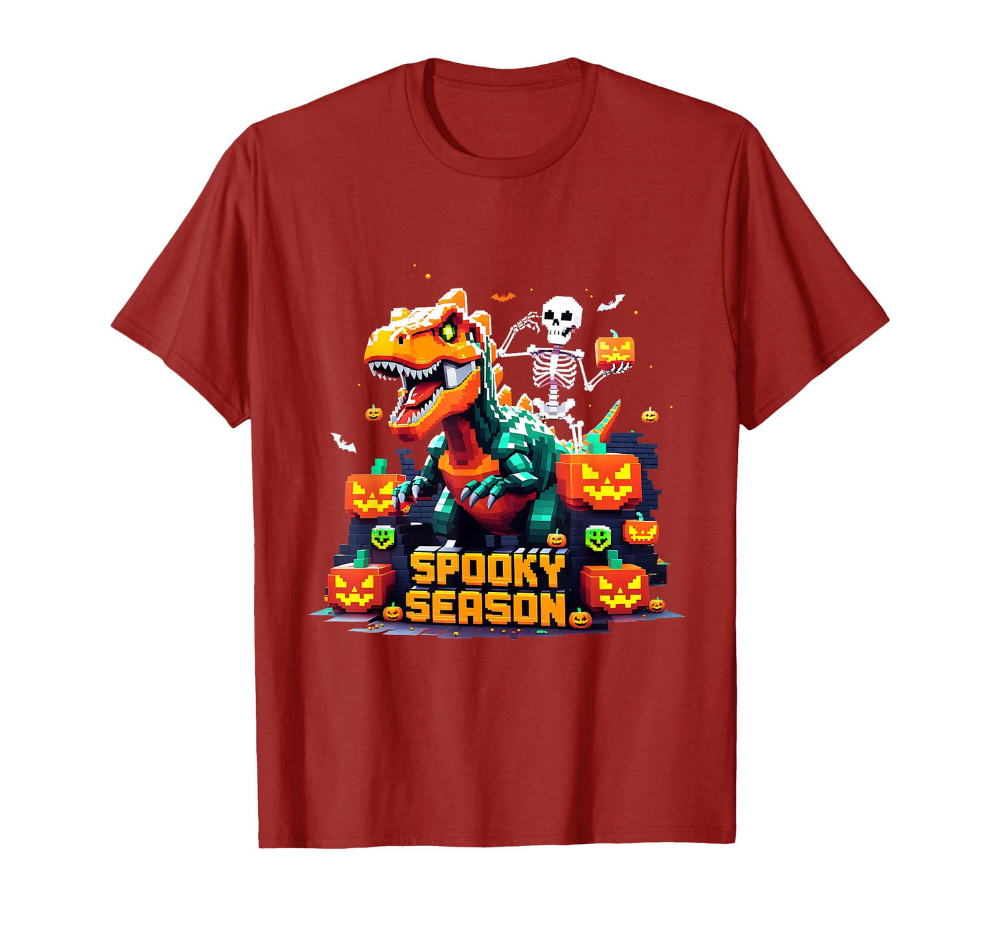 Spooky Season Pixel Skeleton Dinosaur Gift T-Shirt