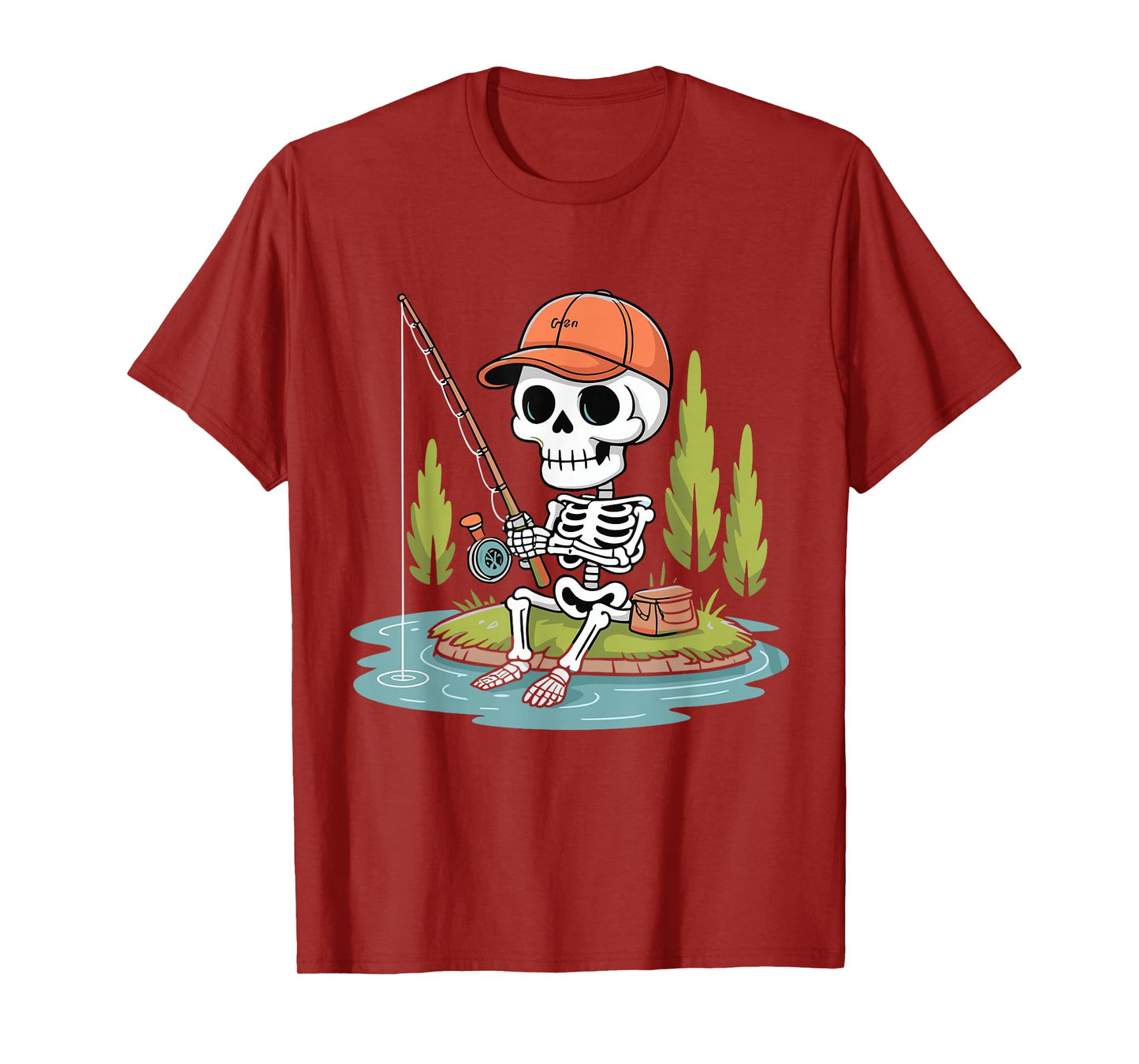 Skeleton Fishing Halloween Costume Funny Fishing Boys Kids T-Shirt
