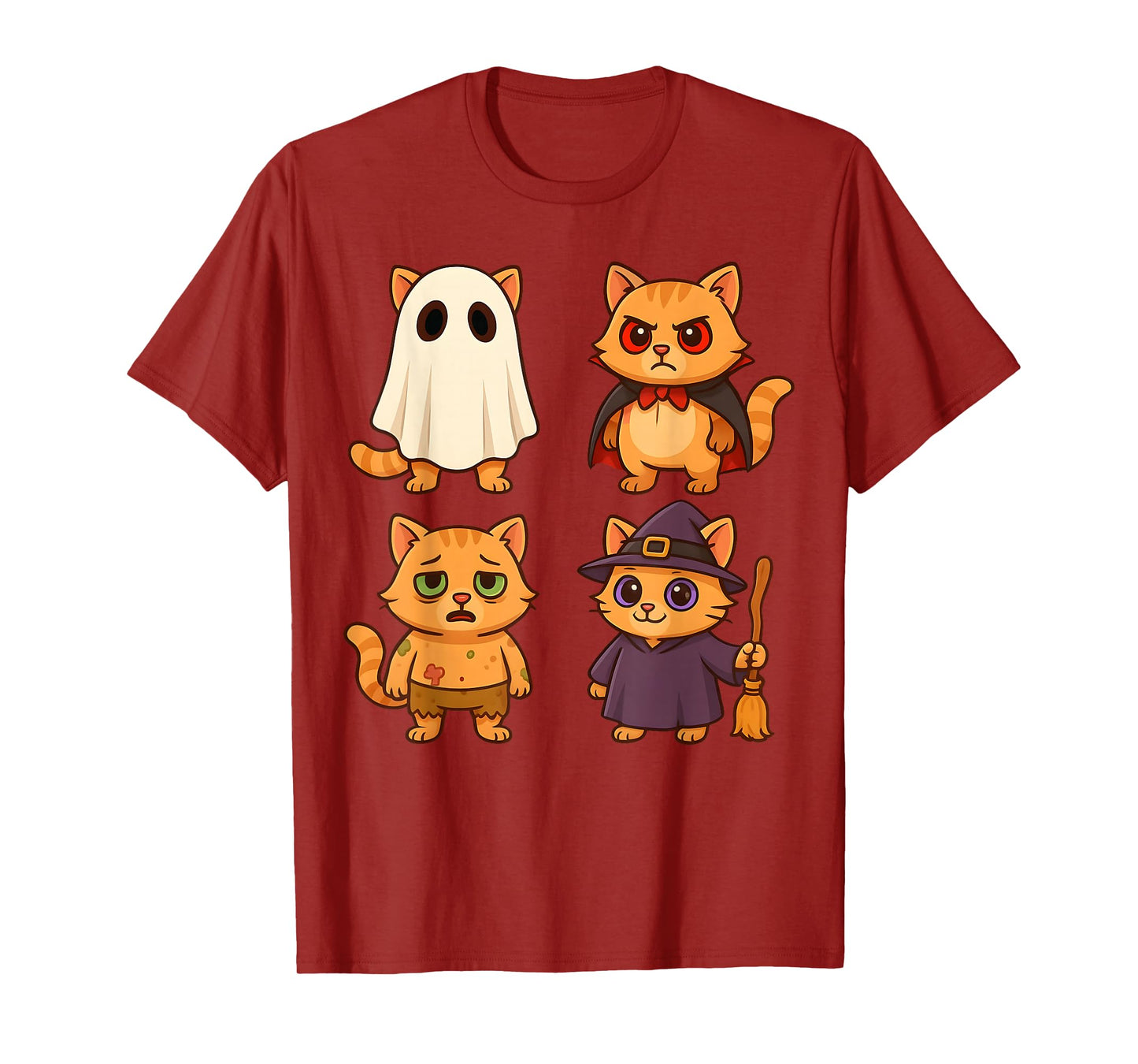 Funny Cat Ghost Witch Zombie Halloween Costume Boys Girls T-Shirt