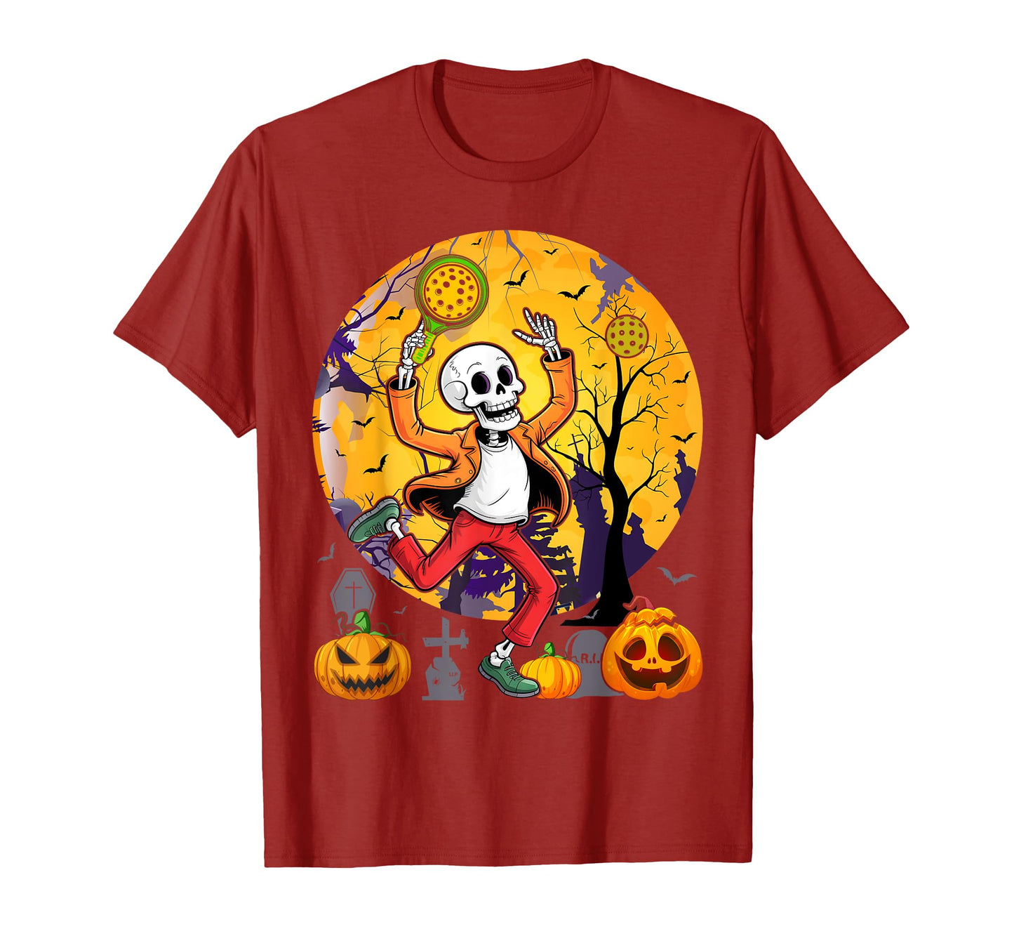 Vintage Skeleton Playing Pickleball Halloween Costume Player T-Shirt