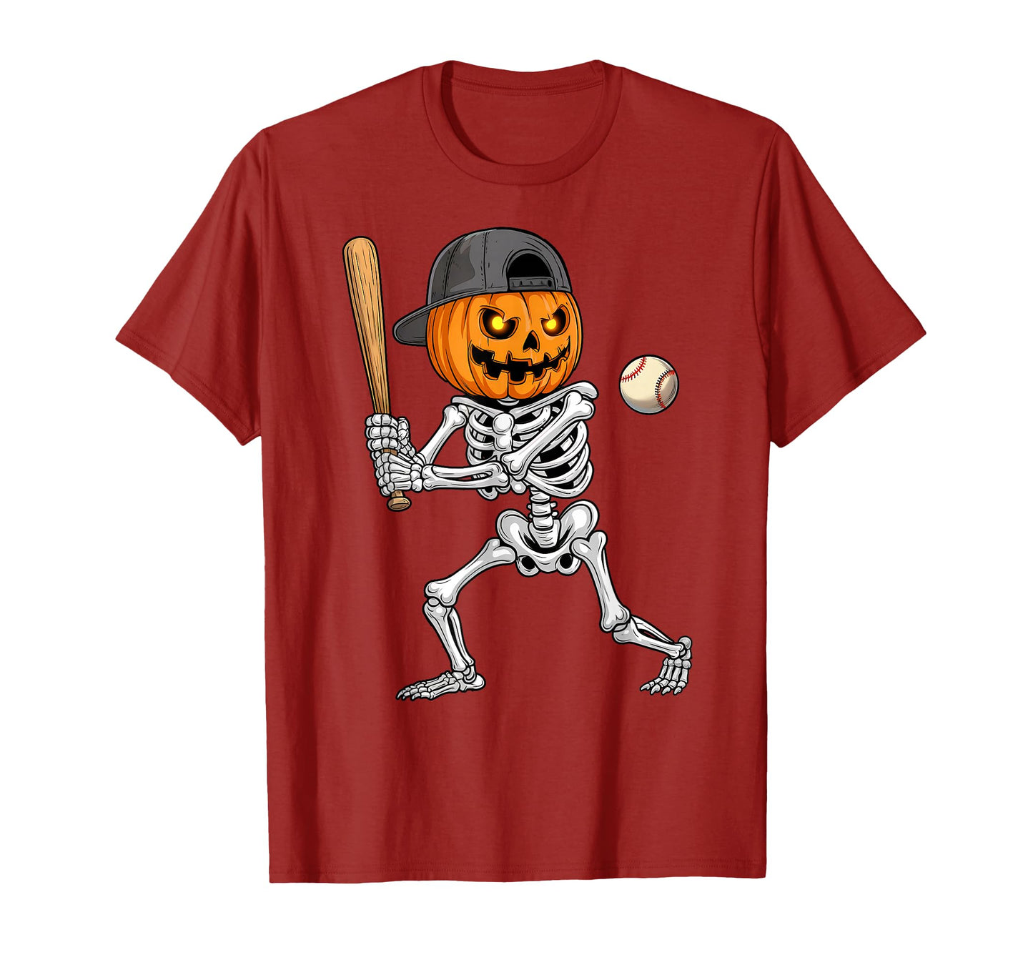 Pumpkin Skeleton Playing Baseball Halloween Men Kids Boys T-Shirt