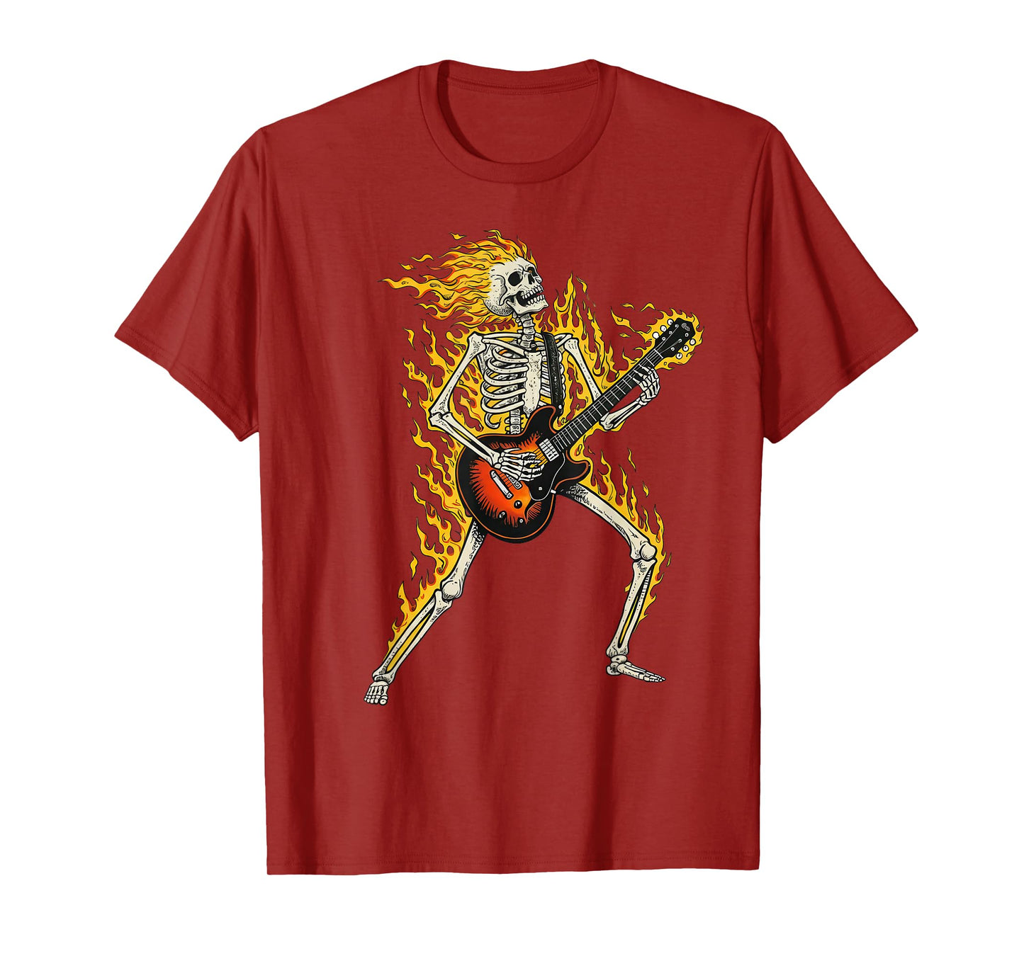 Flaming Skeleton Guitarist Punk Rock Halloween for Men Women T-Shirt
