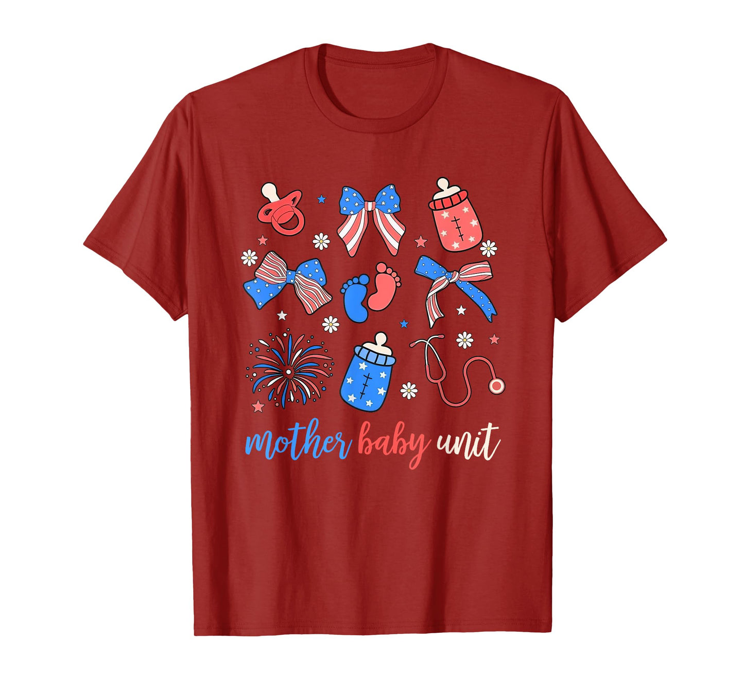 Mother Baby Unit Coquette Bow MBU Nurse Postpartum 4th July T-Shirt