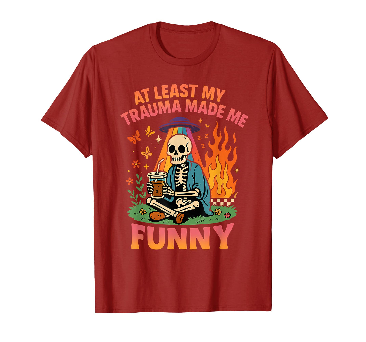 Trauma Made Me Funny Skeleton Coffee Spicy Halloween Gag Men T-Shirt