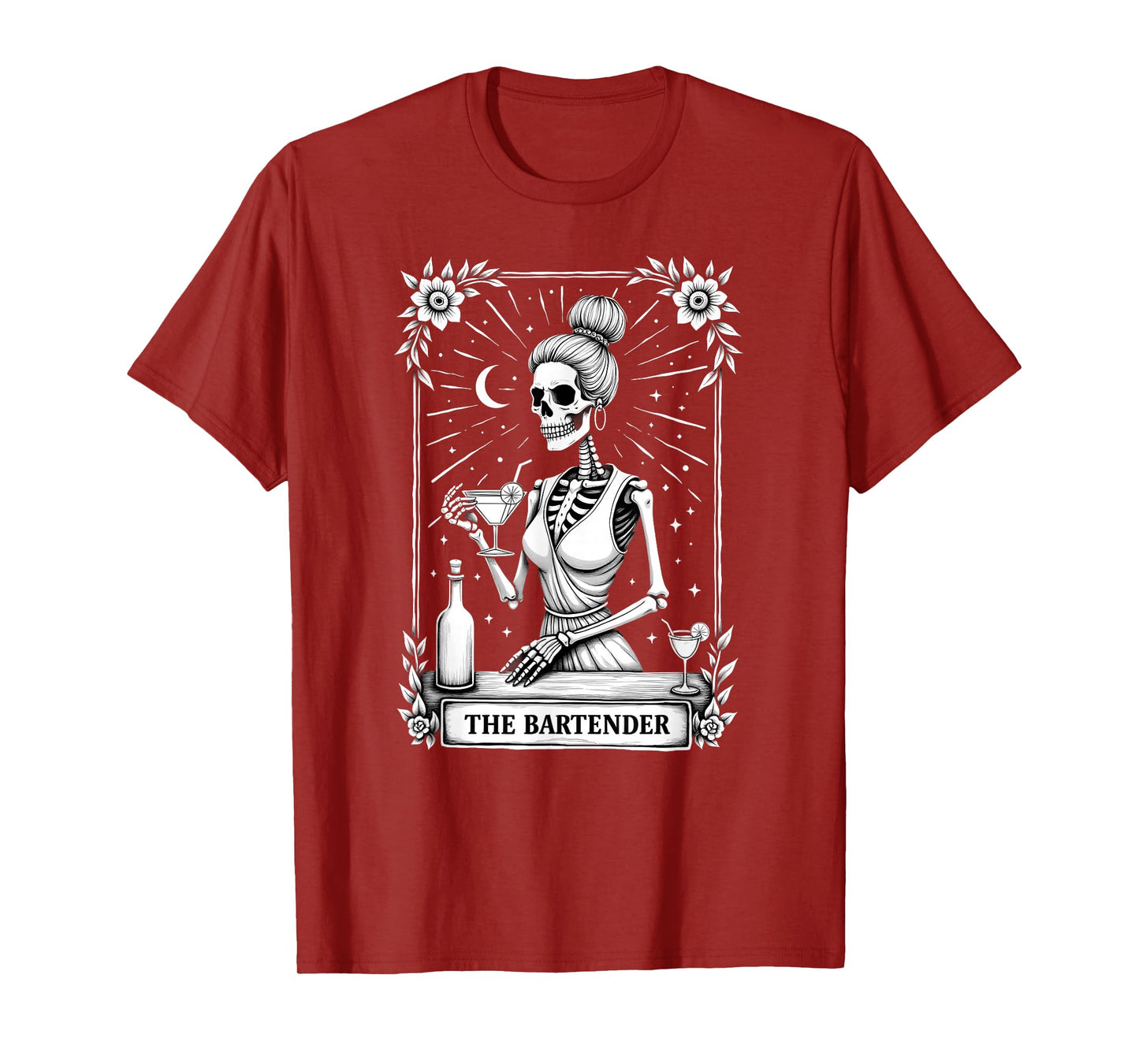 Gothic Tarot Card Skeleton Cocktail Bartender T-Shirt