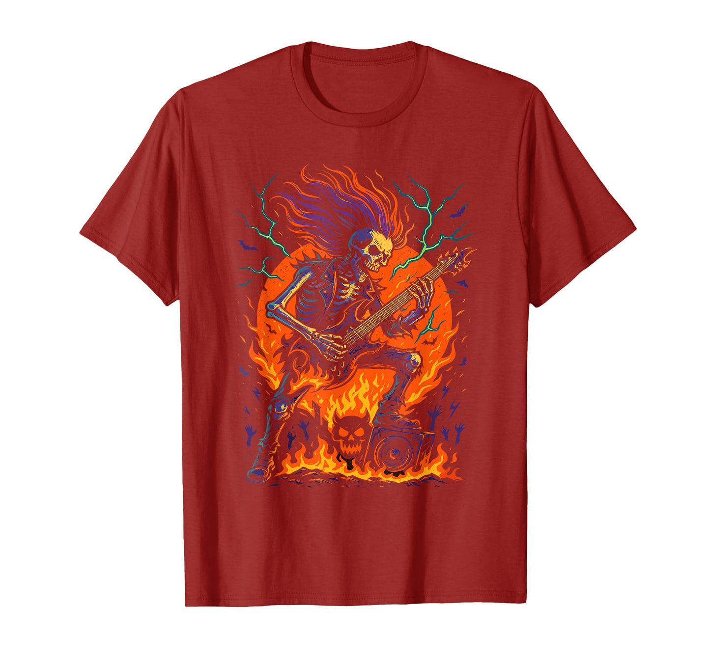 Rocking Skeleton Witch Guitar Halloween Ghost Pumpkin T-Shirt