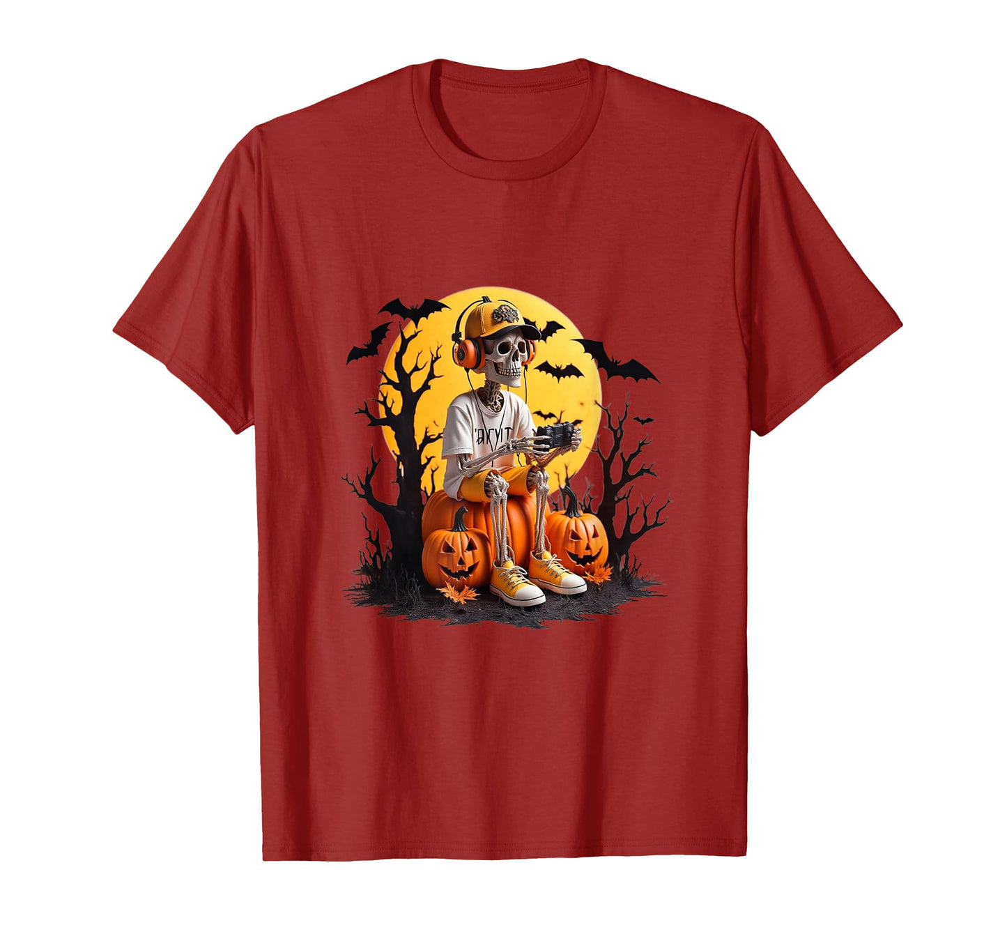 Funny Skeleton Gamer Halloween Video Gaming Boys Men Kids T-Shirt