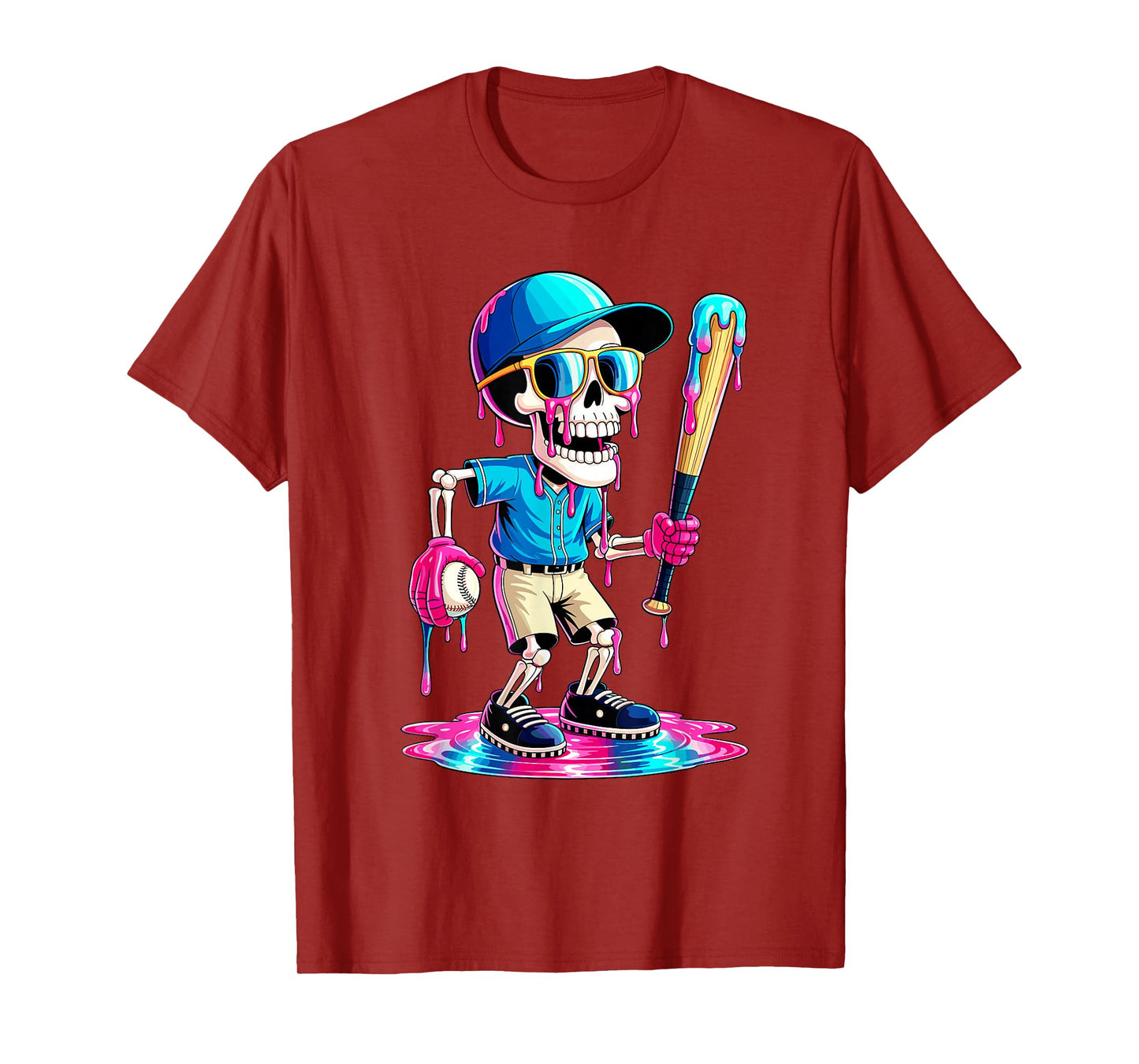 Funny Skeleton Baseball Ice Cream Drip Boys Youth Kids T-Shirt