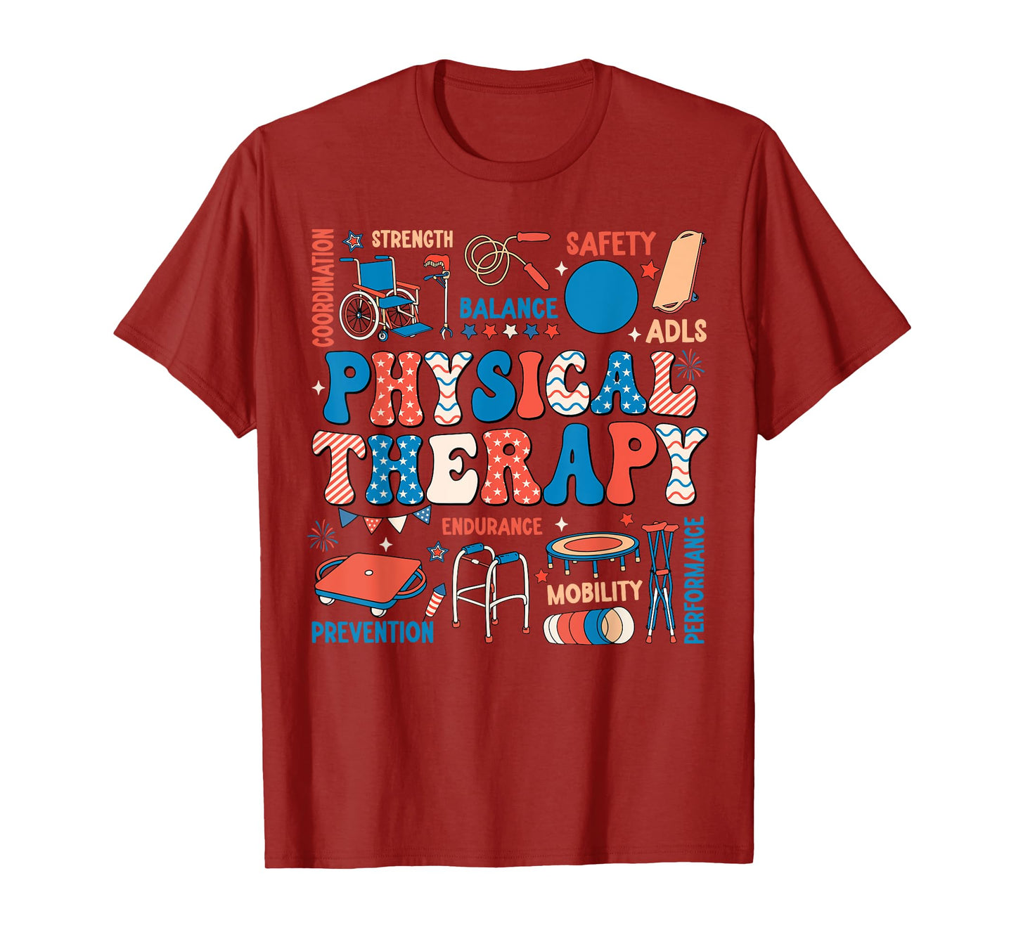 Retro Physical Therapy 4th Of July PT PTA Physical Therapist T-Shirt for Women Men